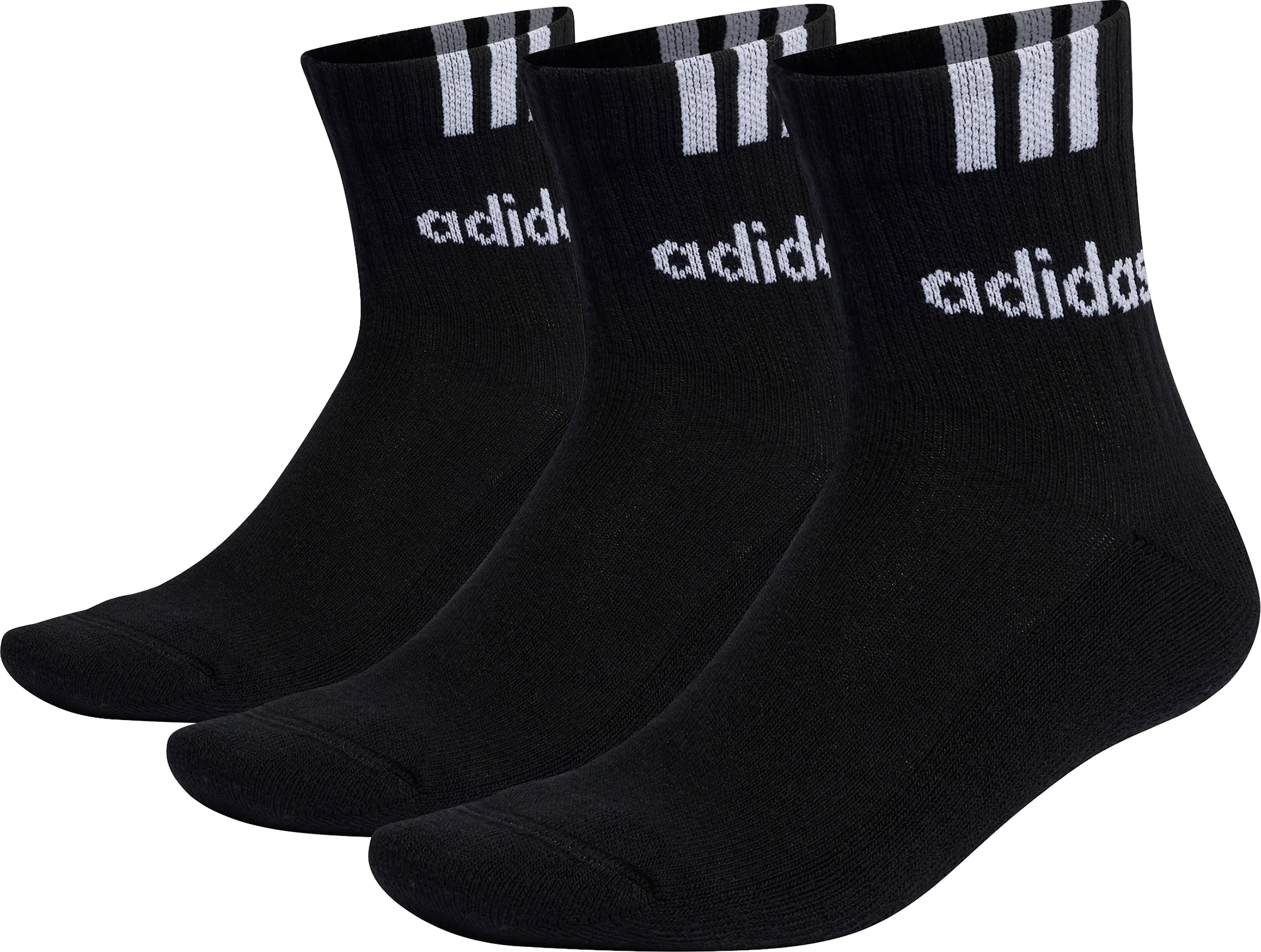 adidas 3 Stripes Linear (3 Pack) Half Crew Cushioned Socks - Black