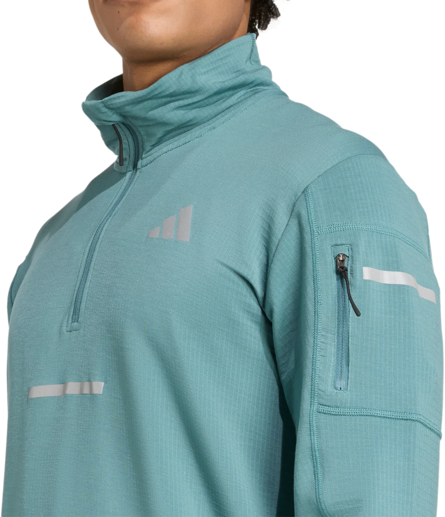 adidas Adi365 ClimaWarm+ Half Zip Long Sleeve Mens Running Top - Green - Image 3
