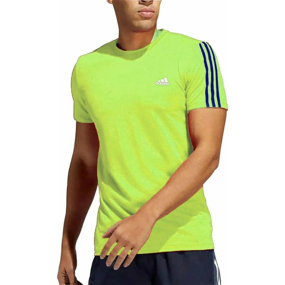 adidas AeroReady 3 Stripes Short Sleeve Mens Running Top - Green - Image 4