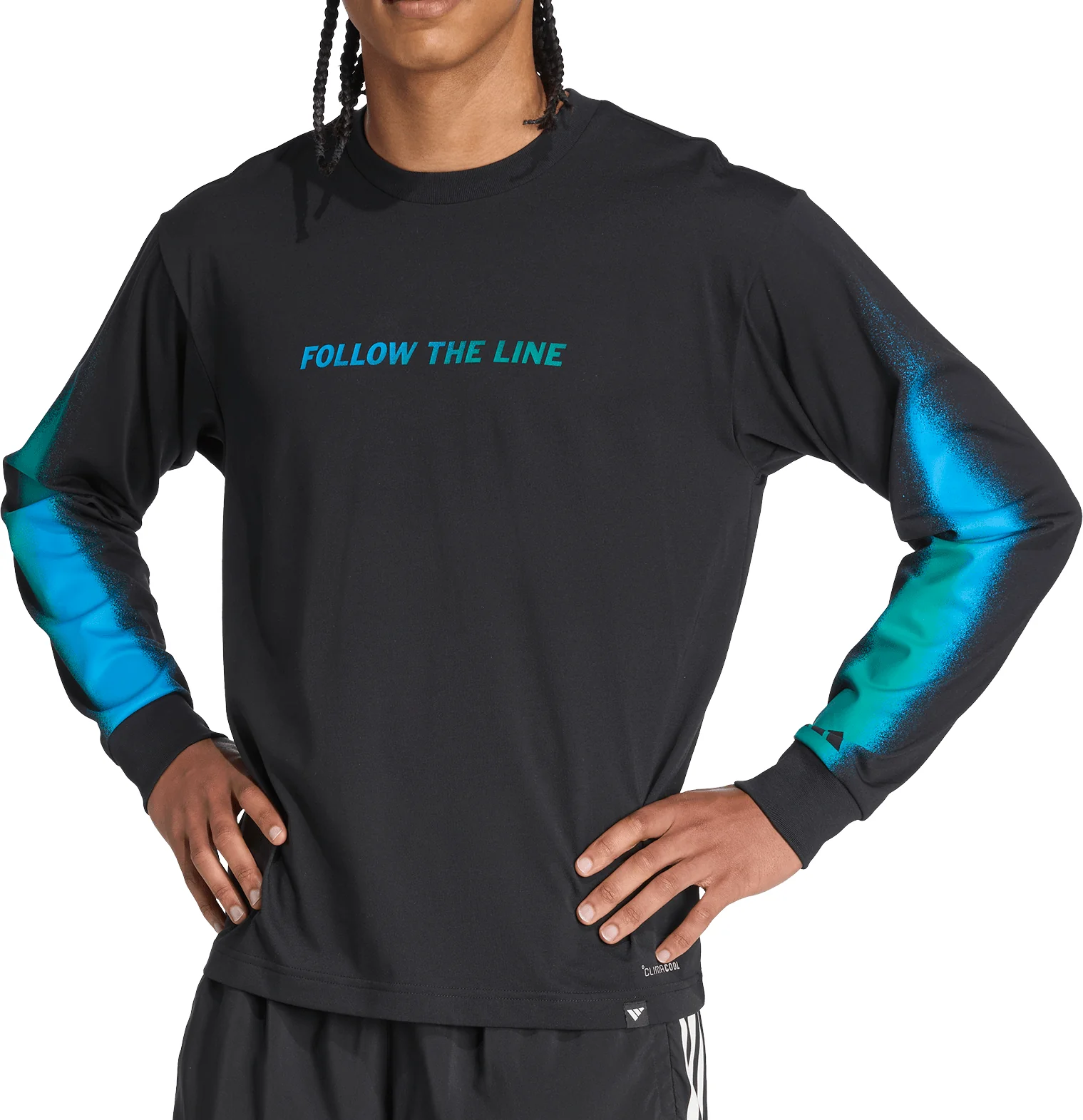 adidas Follow The Line Graphic Long Sleeve Mens Running Top - Black