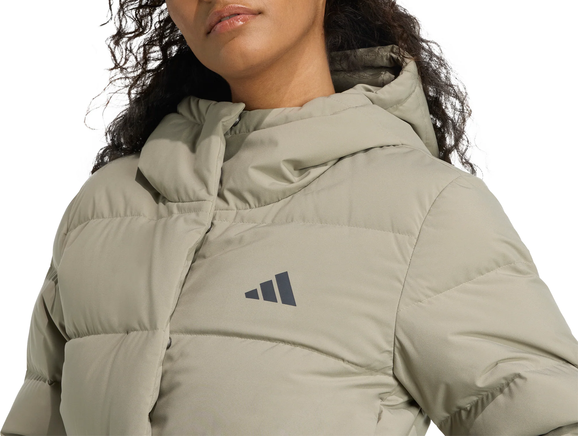adidas Helionic ClimaWarm Hooded Womens Down Jacket - Green - Image 3