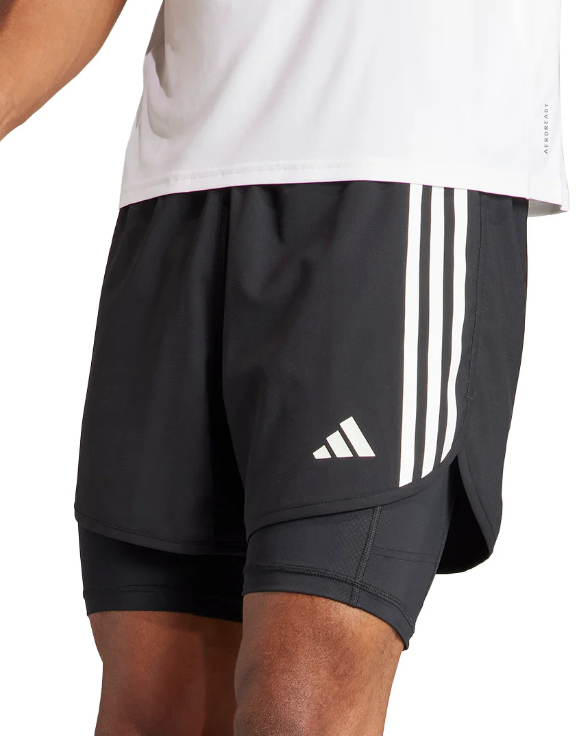 adidas Own The Run 3 Stripes 2 In 1 Mens Running Shorts - Black