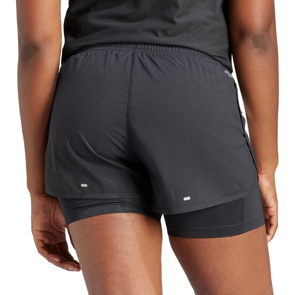adidas Own The Run 3 Stripes 2 In 1 Womens Running Shorts - Black - Image 2