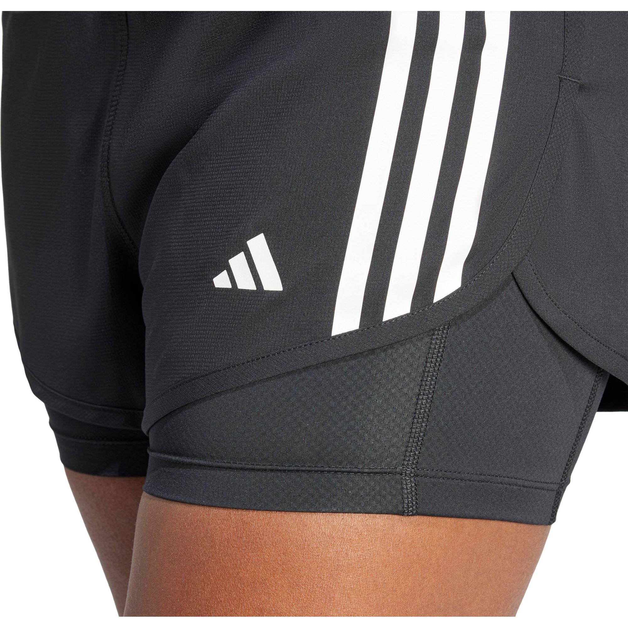 adidas Own The Run 3 Stripes 2 In 1 Womens Running Shorts - Black - Image 5