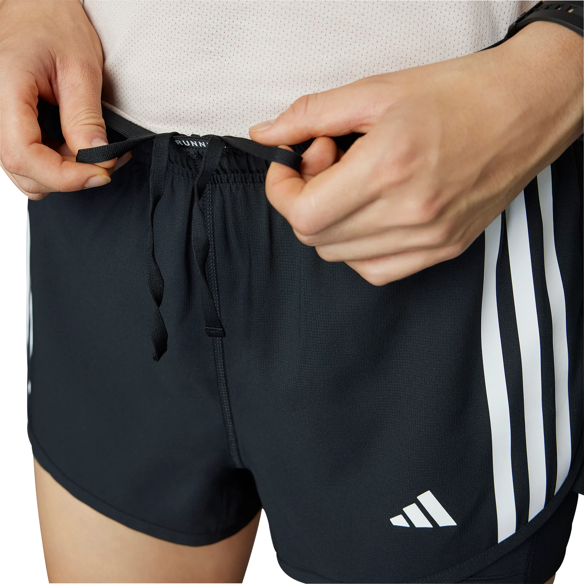 adidas Own The Run 3 Stripes 2 In 1 Womens Running Shorts - Black - Image 7