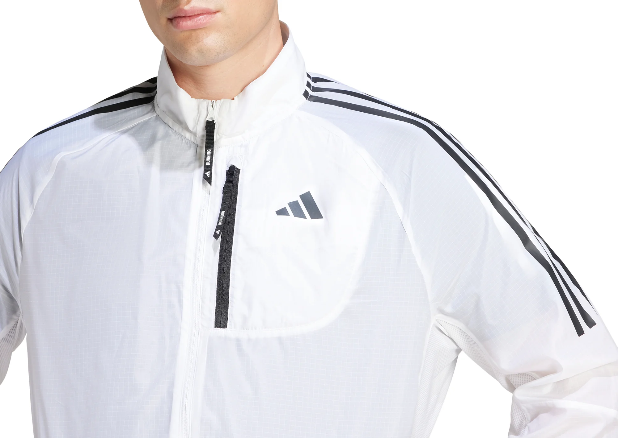 adidas Own The Run 3 Stripes Packable Mens Running Jacket - White - Image 3