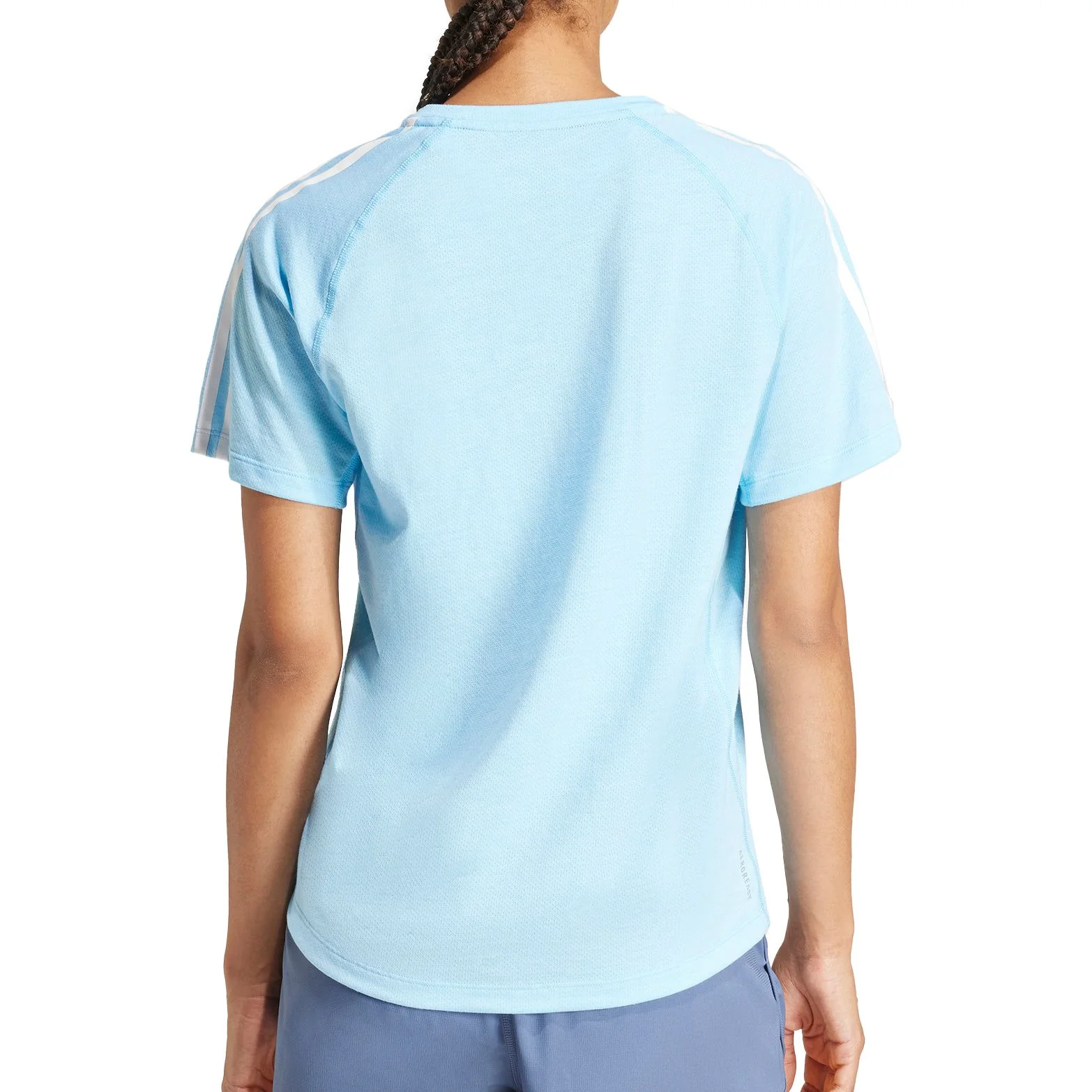 adidas Own The Run 3 Stripes Short Sleeve Womens Running Top - Blue - Image 2