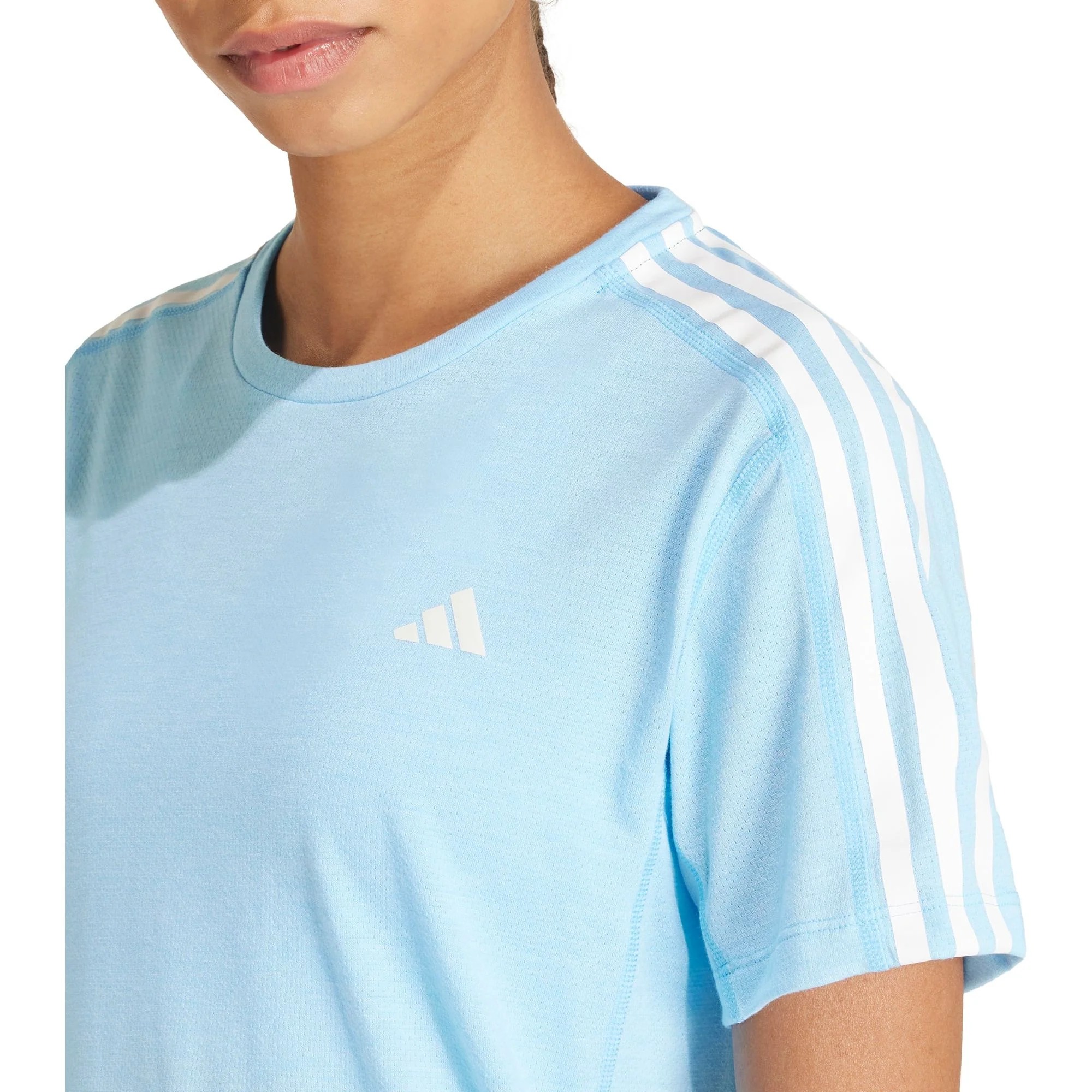 adidas Own The Run 3 Stripes Short Sleeve Womens Running Top - Blue - Image 4