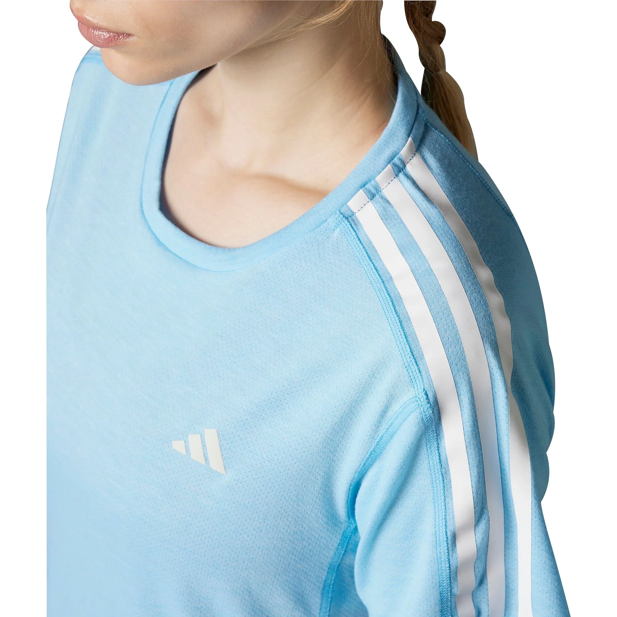adidas Own The Run 3 Stripes Short Sleeve Womens Running Top - Blue - Image 6
