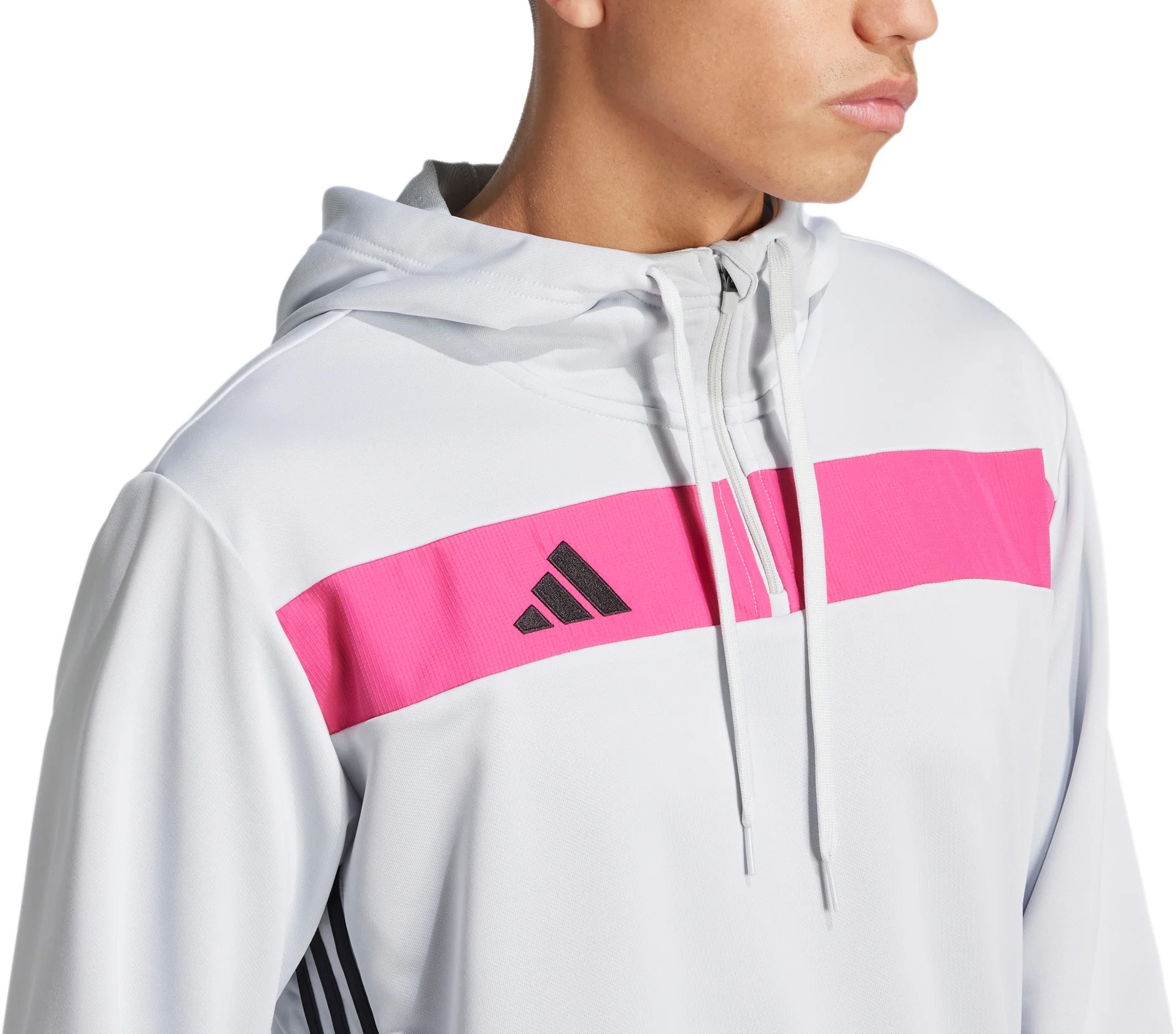 adidas Tiro 25 Essentials Half Zip Hooded Long Sleeve Mens Training Top - Grey - Image 3