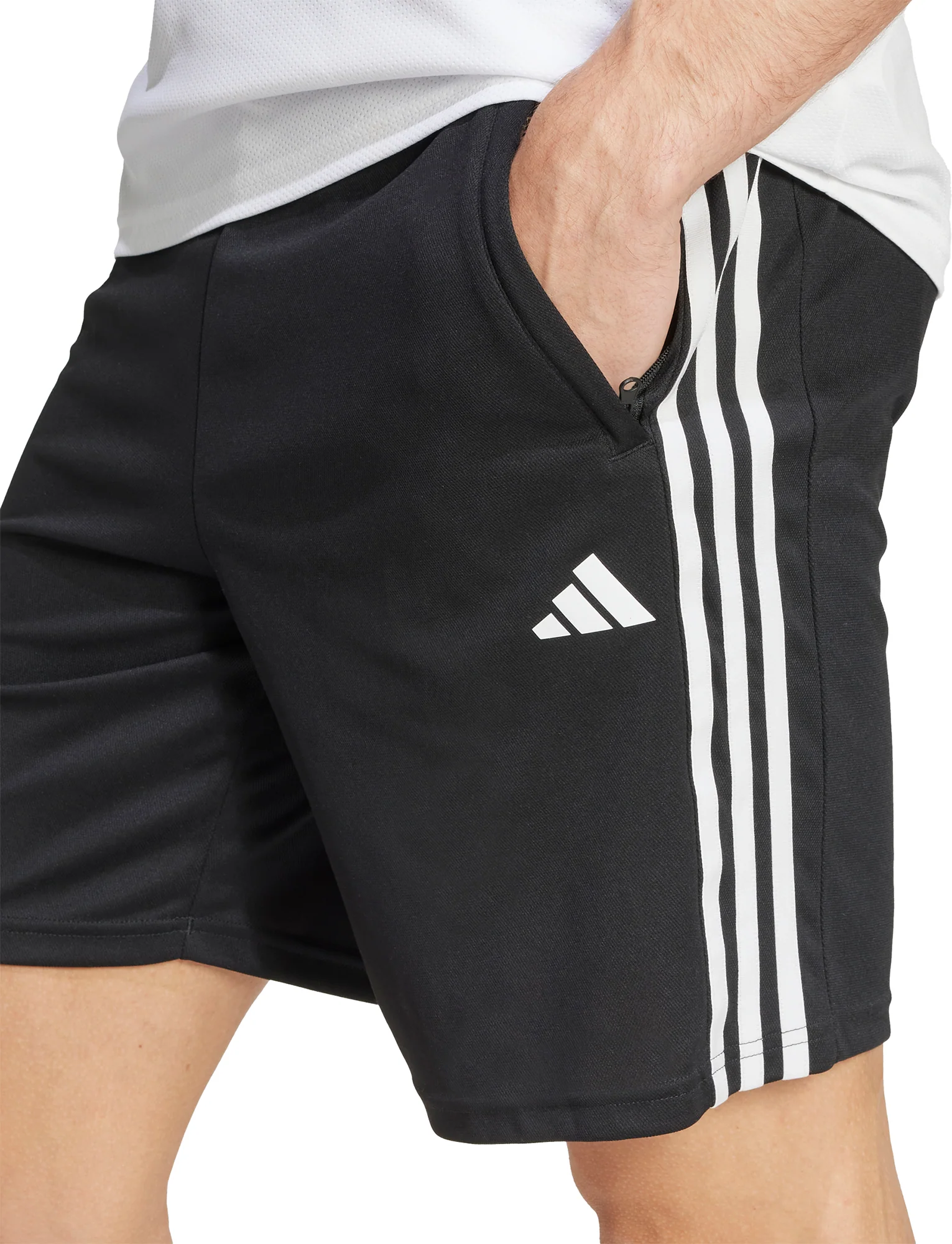 adidas Train Essentials Pique 3 Stripes Mens Training Shorts - Black - Image 3