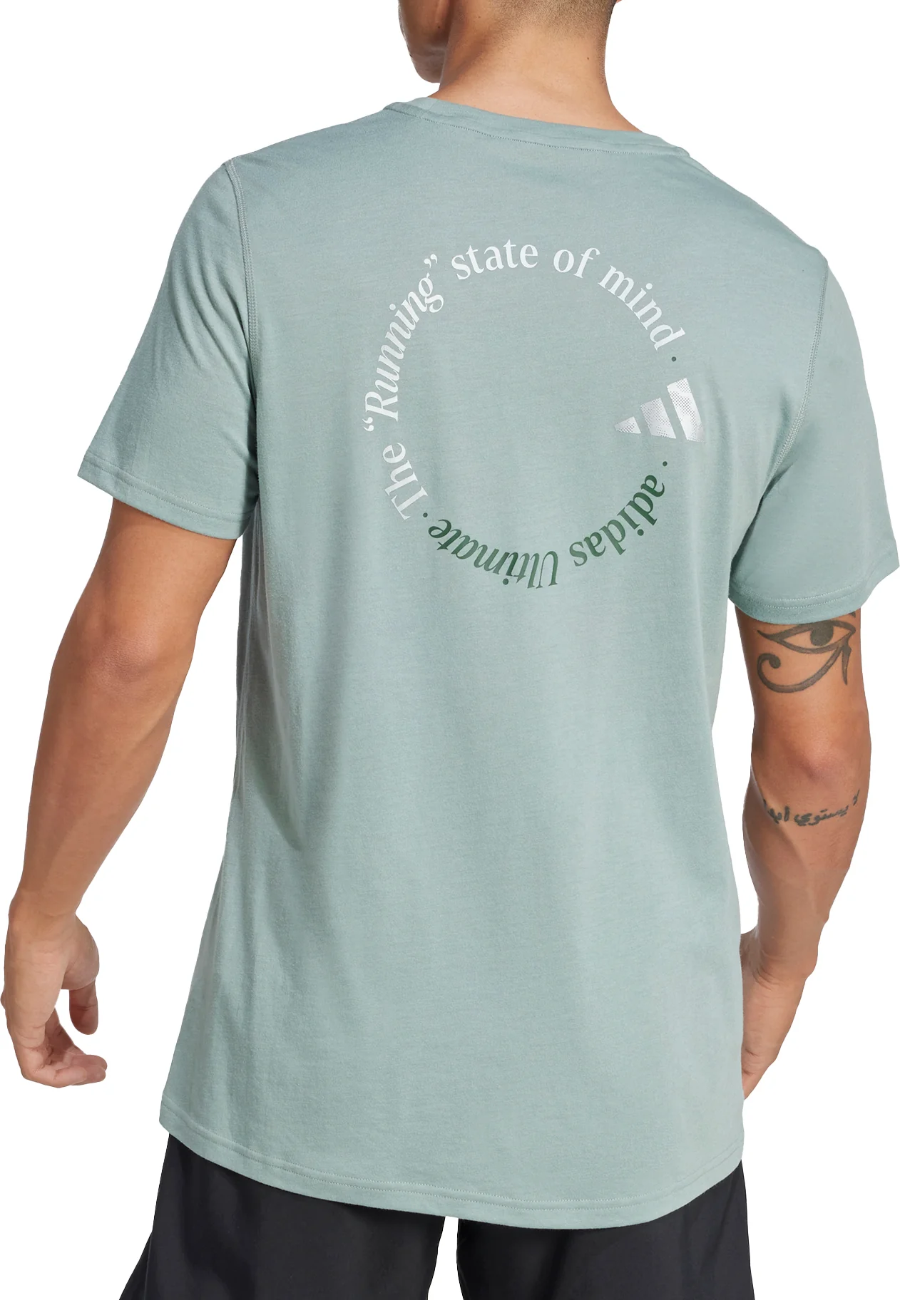adidas Ultimate Metallic Graphic Short Sleeve Mens Running Top - Green - Image 2