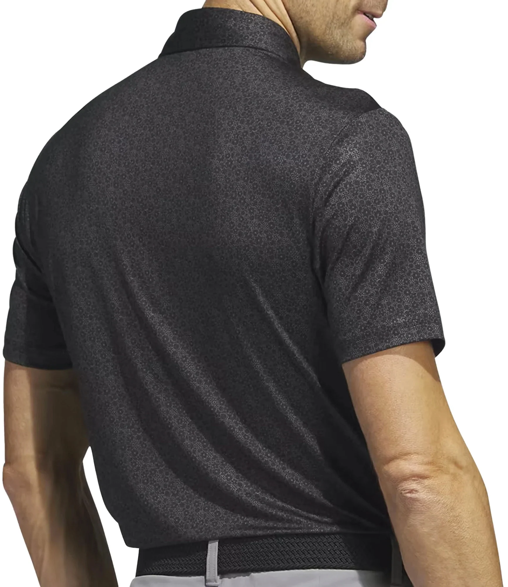 adidas Ultimate365 Allover Print Short Sleeve Mens Golf Polo Shirt - Black - Image 2