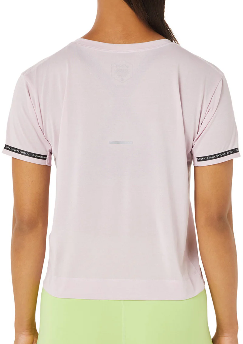 Asics Race Cropped Short Sleeve Womens Running Top - Pink - Image 2