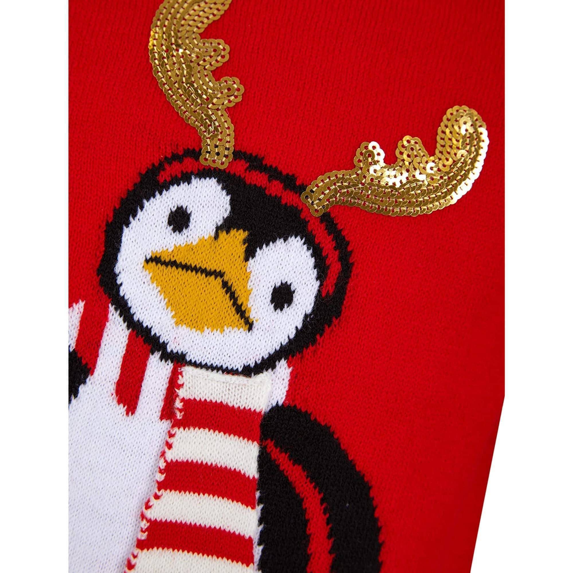 Christmas Antler Penguin Junior Christmas Jumper - Red - Image 3
