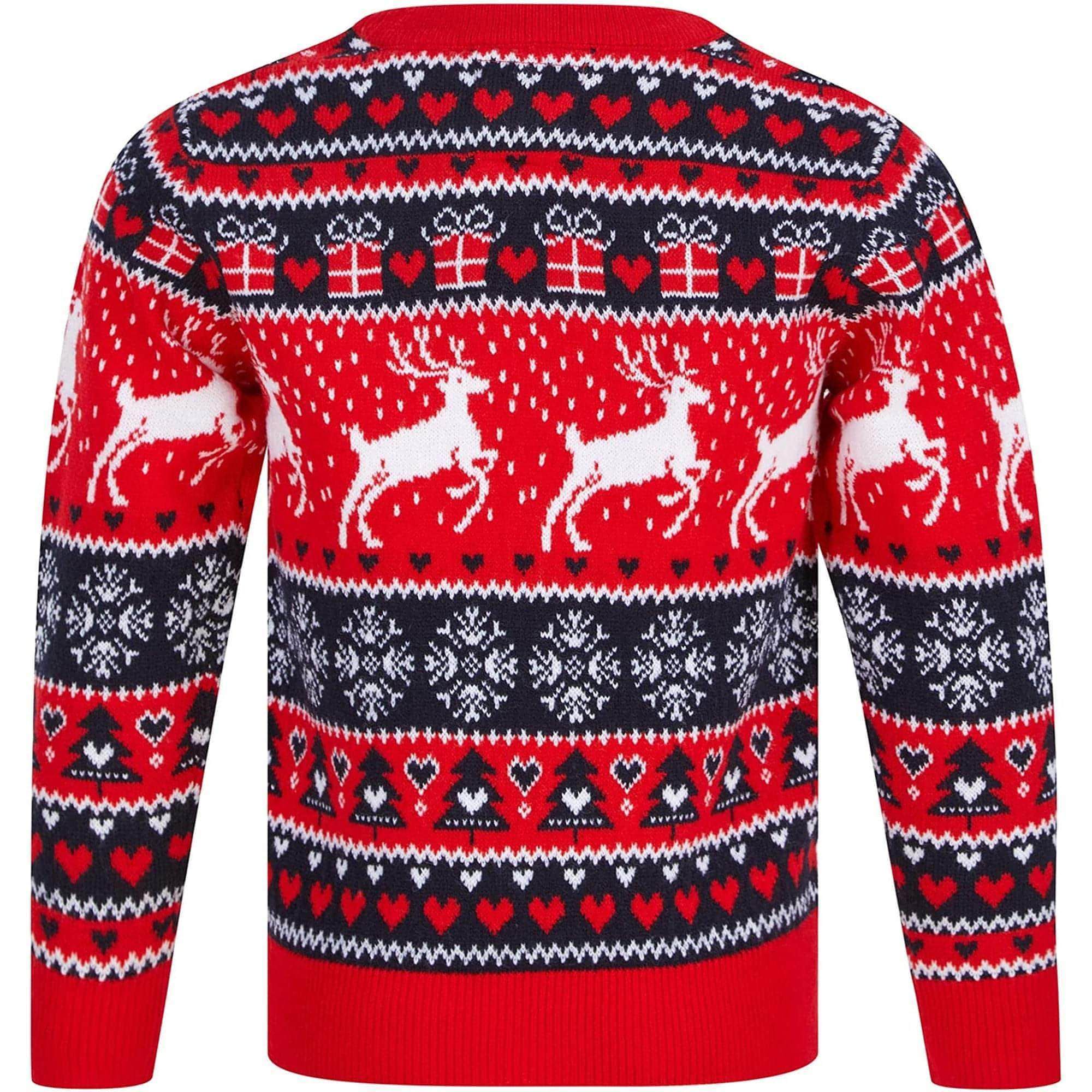 Christmas Snow Reindeer Nordic Fairisle Junior Christmas Jumper - Red - Image 2