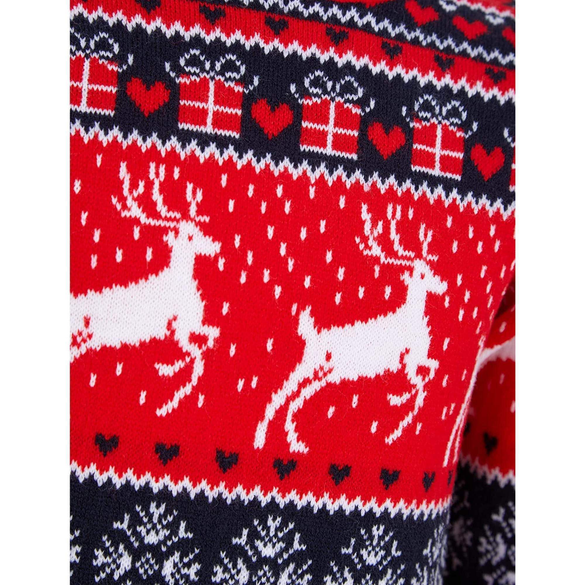 Christmas Snow Reindeer Nordic Fairisle Junior Christmas Jumper - Red - Image 3