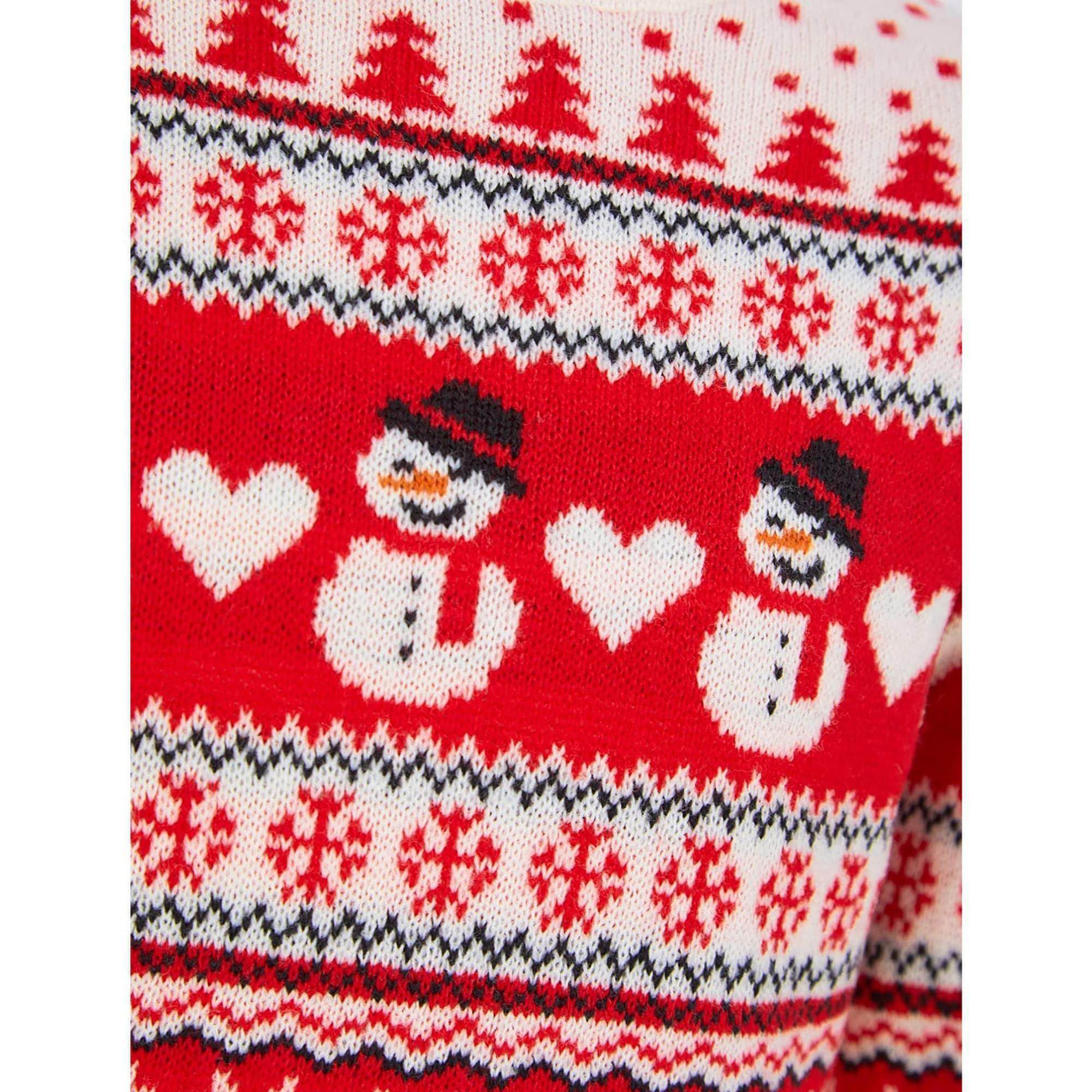 Christmas Snowman Nordic Fairisle Junior Christmas Jumper - Red - Image 3