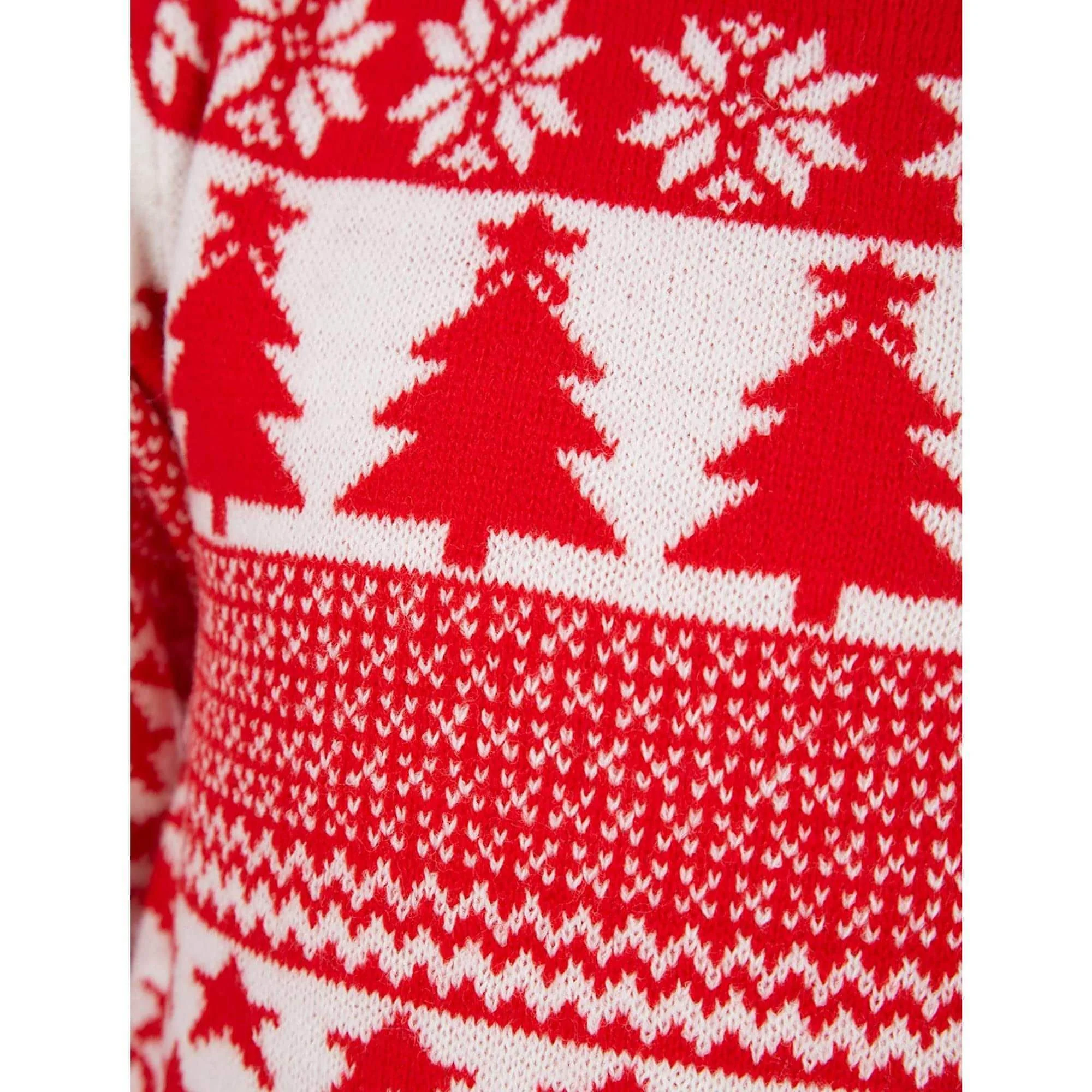 Christmas Star Tree Nordic Fairisle Junior Christmas Jumper - Red - Image 3