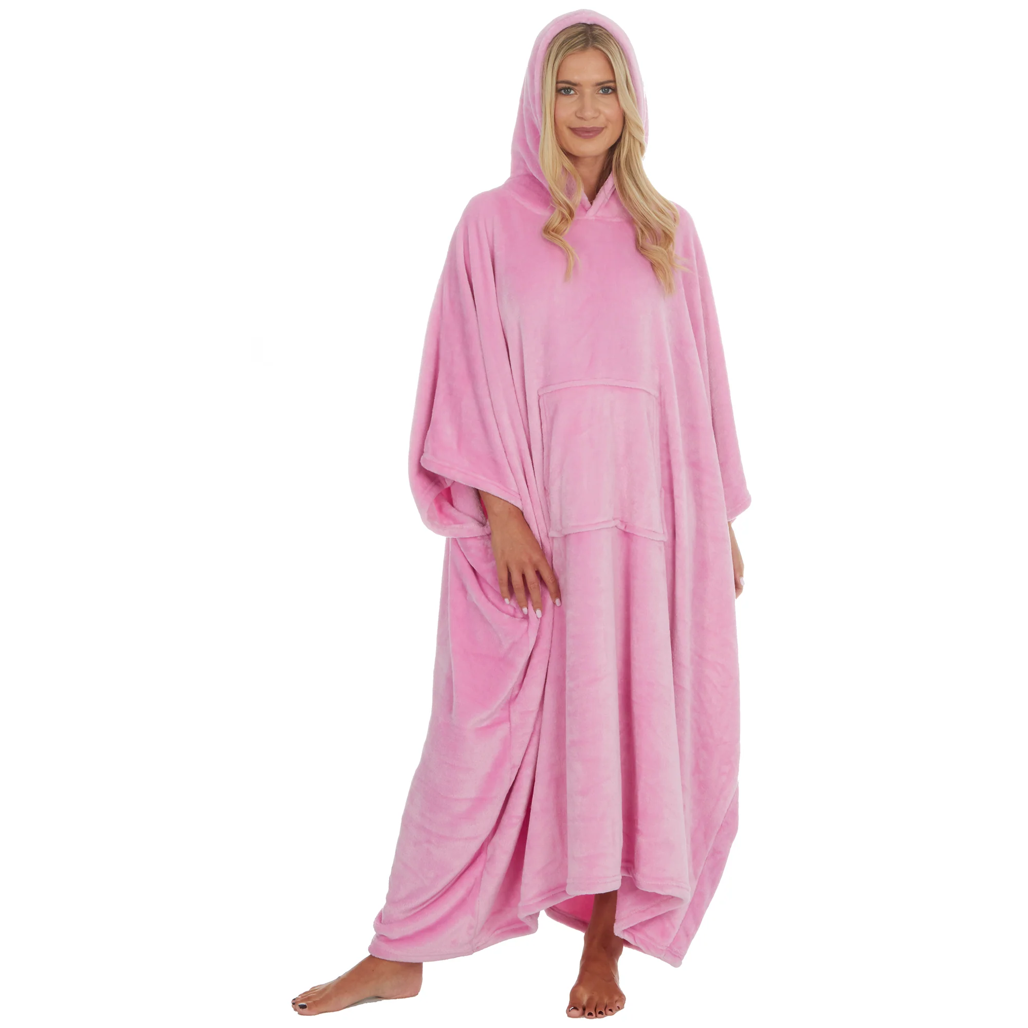 Huggable Hoodie Oversized Wearable Blanket Womens Fleece Hoody - Pink - Image 3