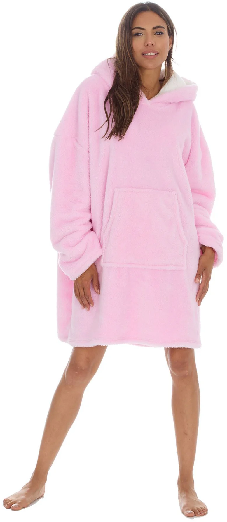 Huggable Hoodie Snuggle Fleece Oversized Womens Blanket Hoody - Pink - Image 2