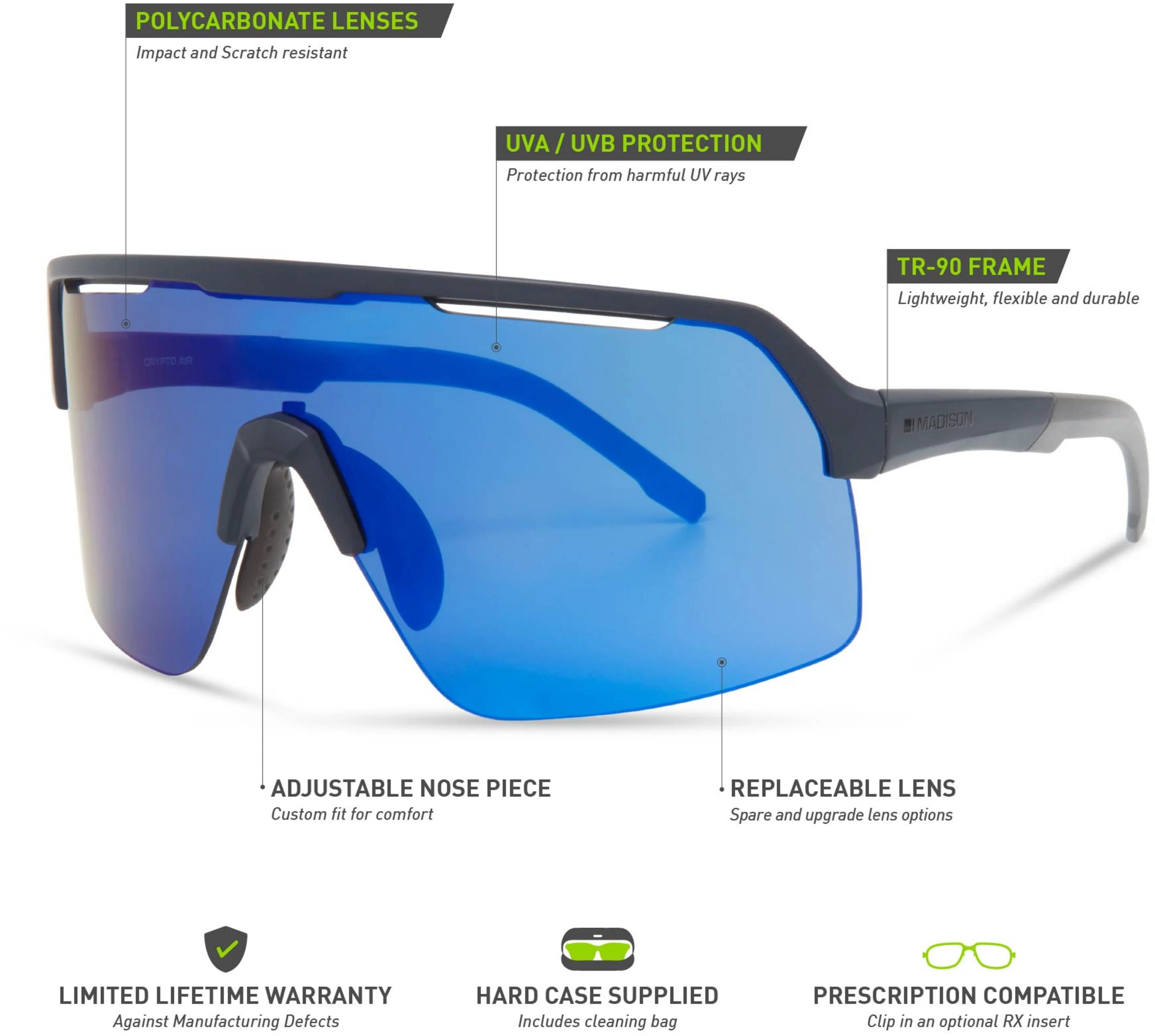 Madison Crypto Air 3 Lens Pack Cycling Sunglasses - Blue - Image 6