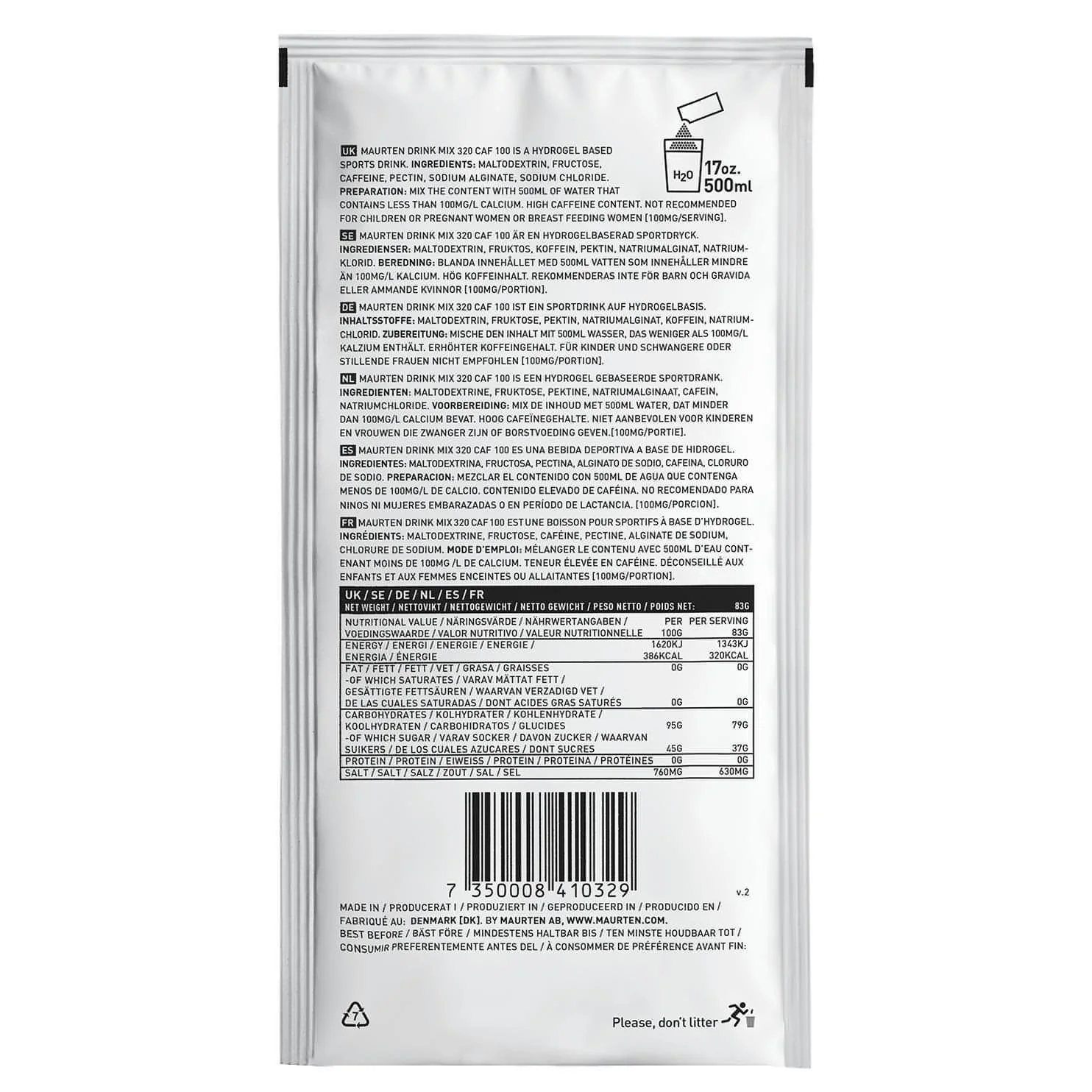 Maurten Energy Drink Mix 320 CAF100 Box (14 Sachets) with Free Water Bottle - Image 3