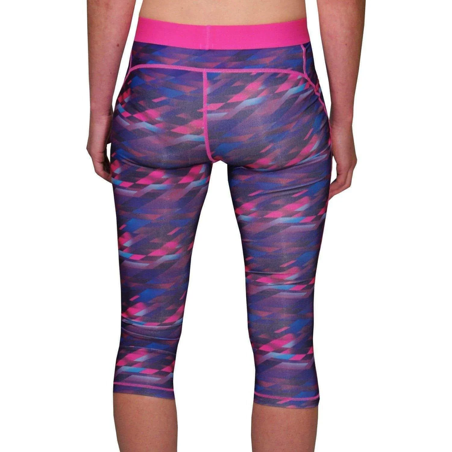 More Mile Go For It Printed Womens 3/4 Capri Running Tights - Pink - Image 2
