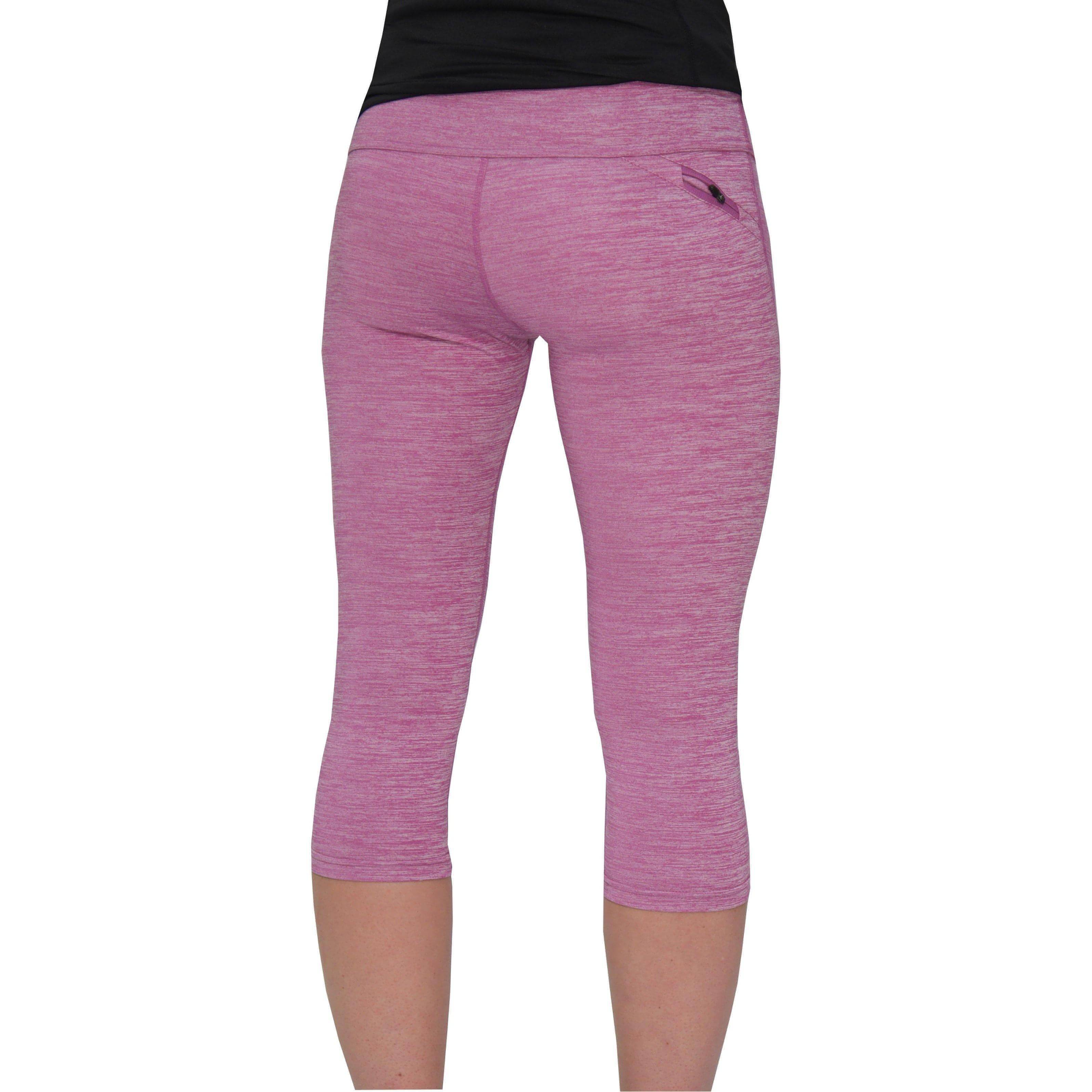 More Mile Heather Womens 3/4 Capri Running Tights - Pink - Image 2