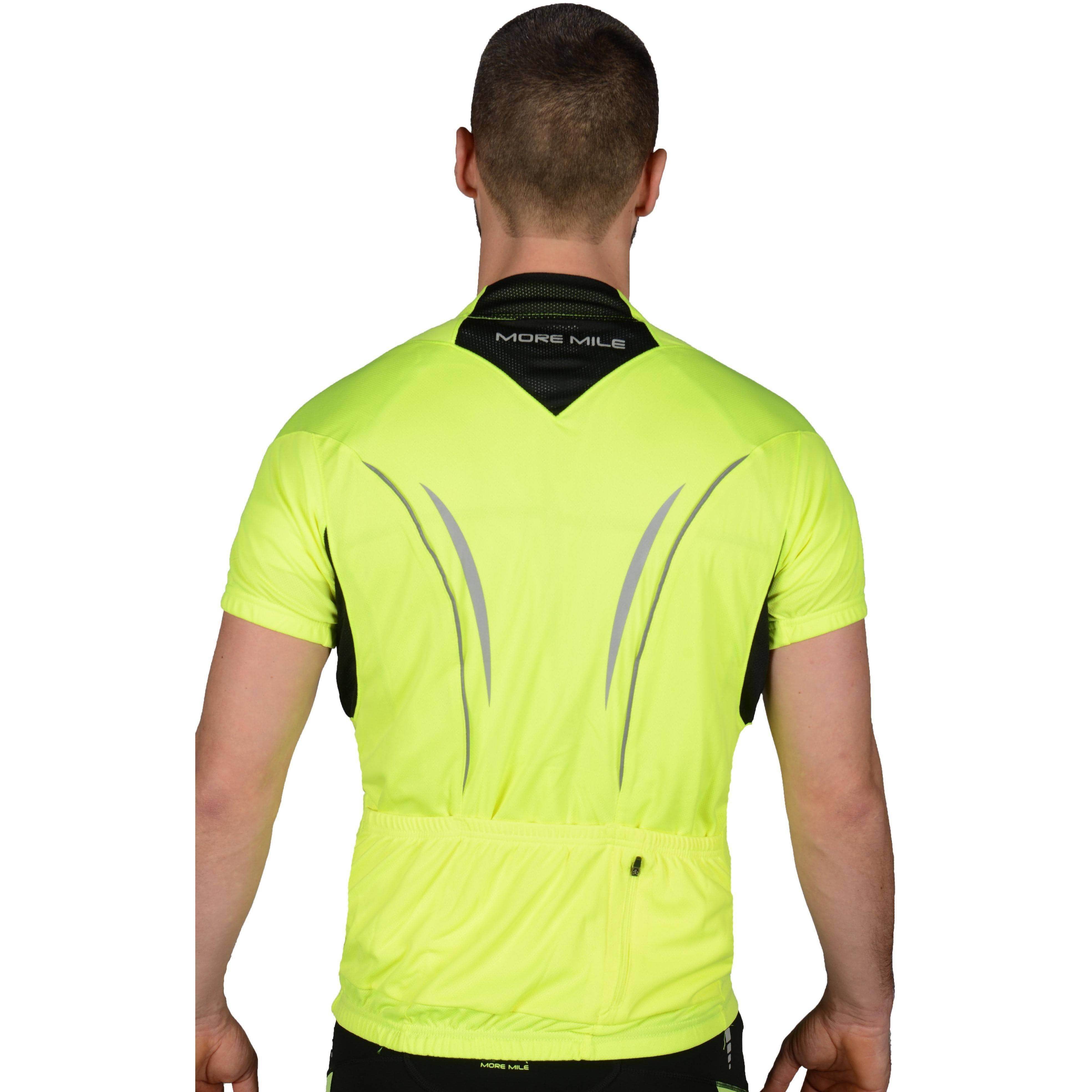 More Mile Short Sleeve Half Zip Mens Cycling Jersey - Hi Viz Yellow - Image 2