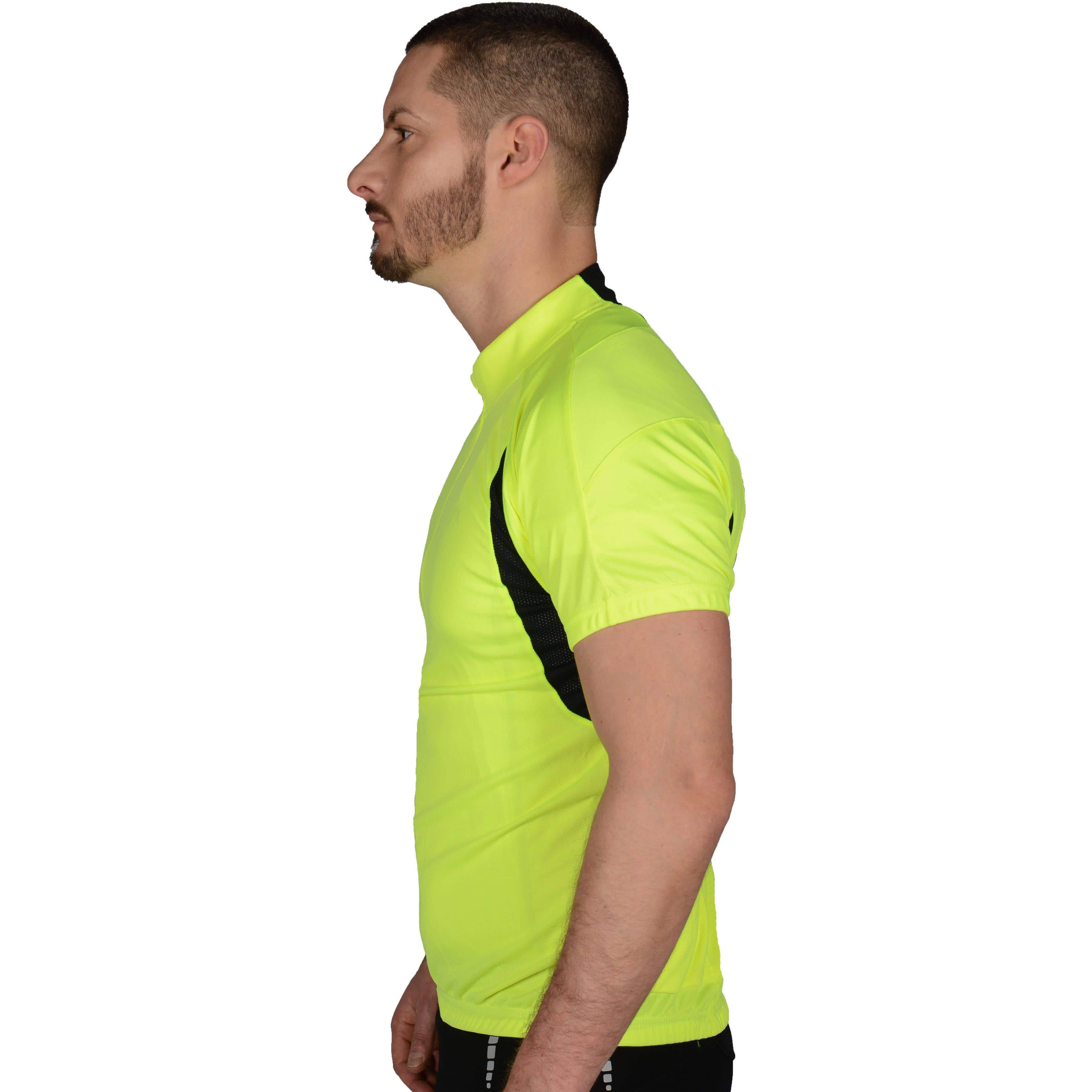 More Mile Short Sleeve Half Zip Mens Cycling Jersey - Hi Viz Yellow - Image 3