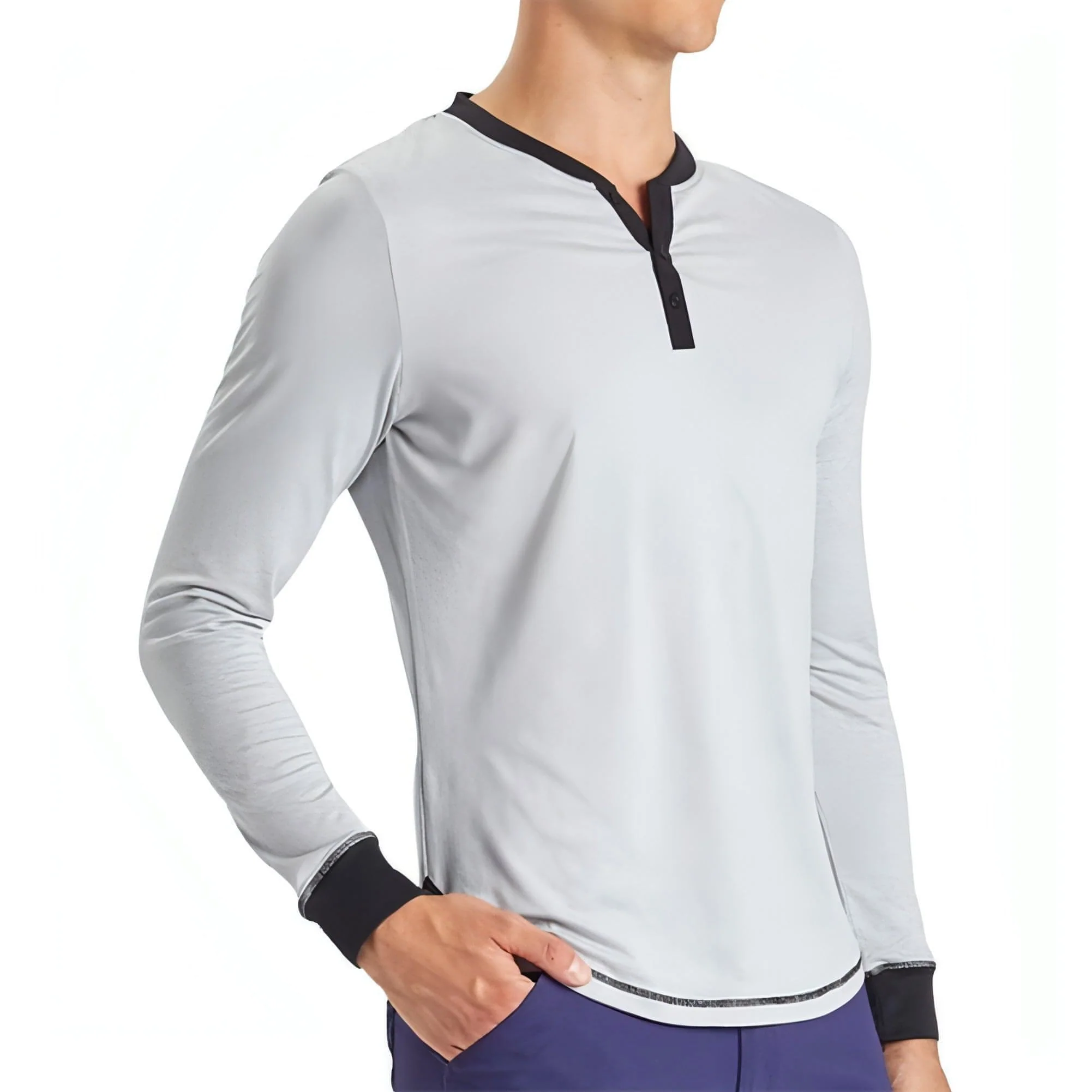 Ohmme Dawn Long Sleeve Mens Yoga Top - Grey - Image 3