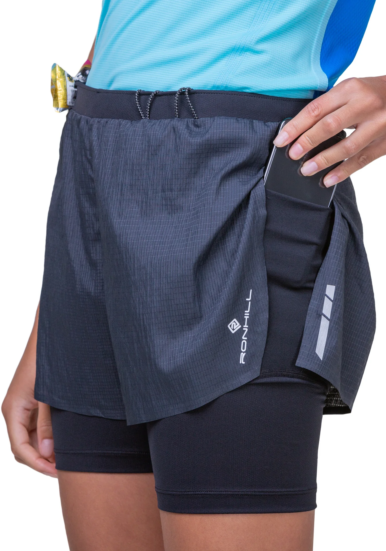 Ronhill Tech Race Twin 2 In 1 Womens Running Shorts - Black - Image 3