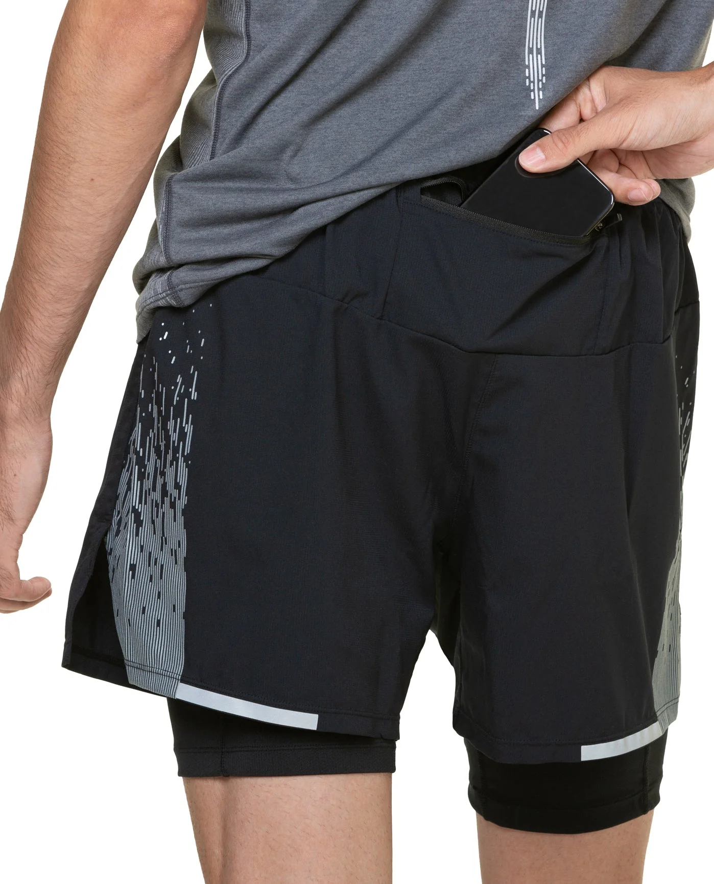 Ronhill Tech Reflect Twin 2 In 1 Mens Running Shorts - Black - Image 2