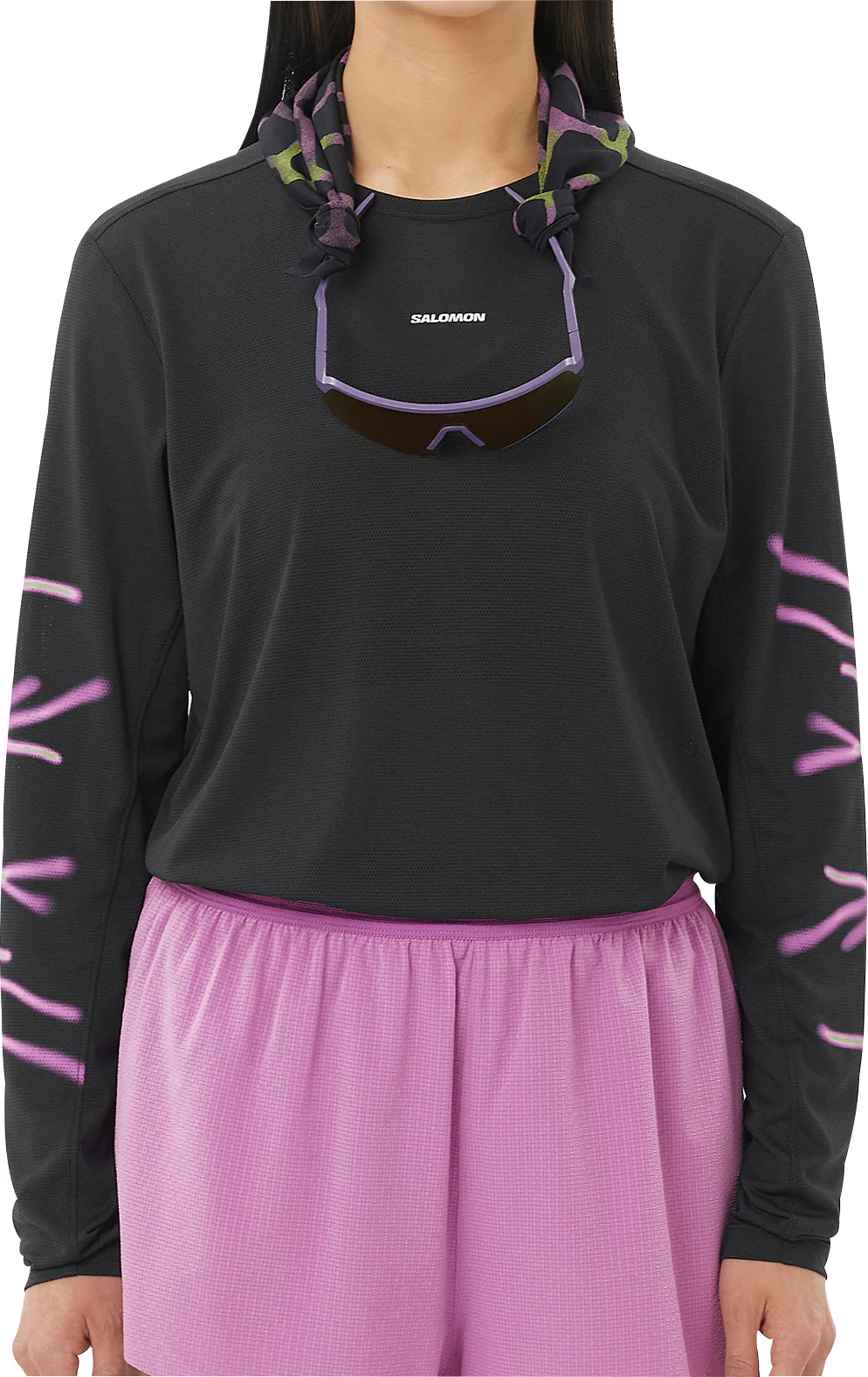 Salomon SHAKEout Core Graphic Long Sleeve Womens Running Top - Black