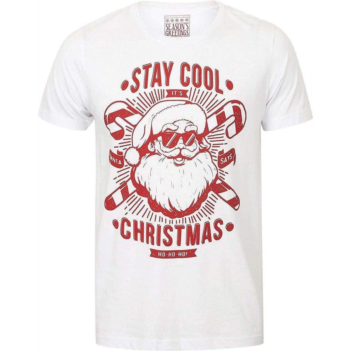 Season's Greetings Stay Cool Novelty Mens Christmas Short Sleeve Top - White