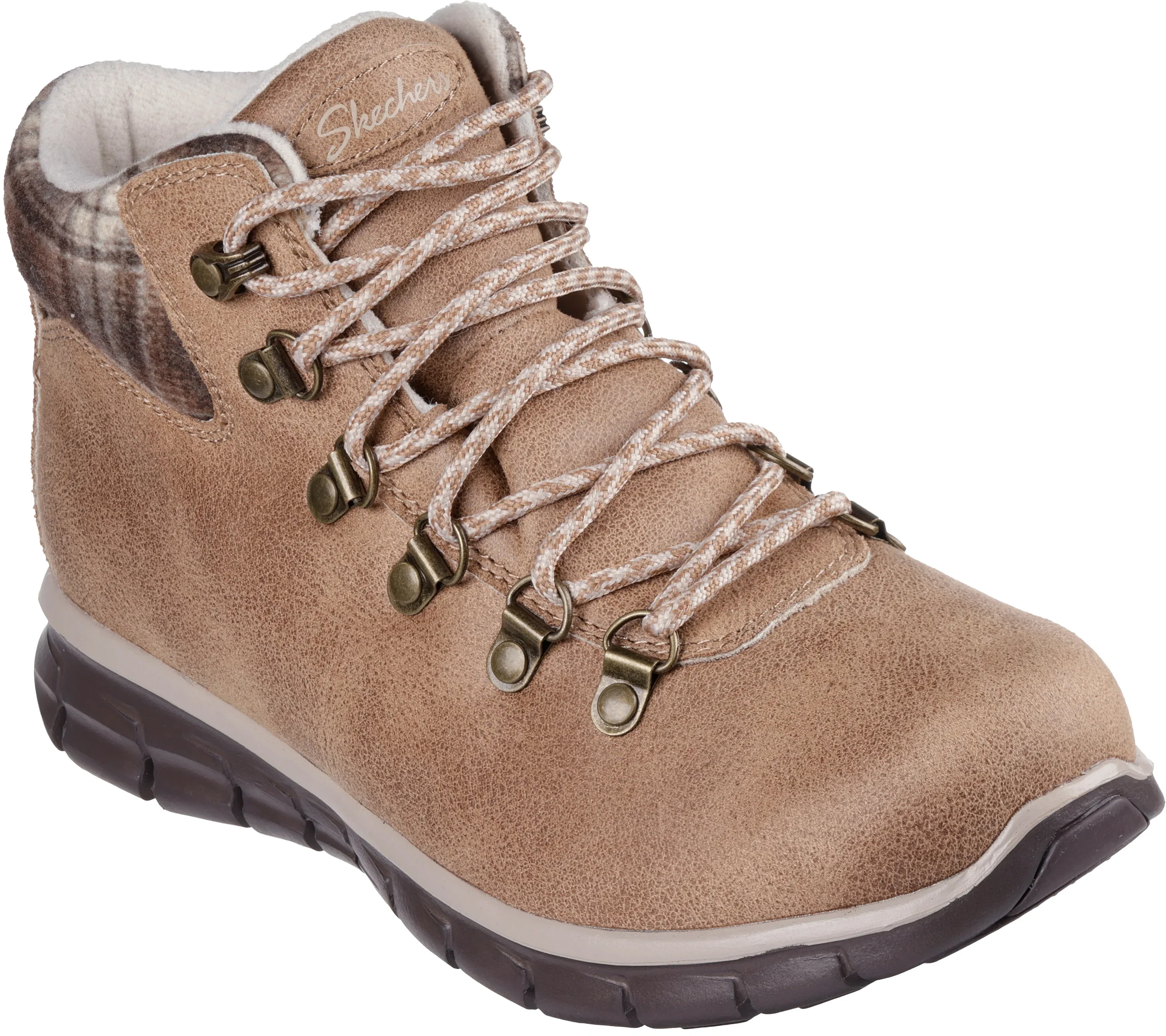 Skechers Synergy Plaid Mood Womens Walking Boots - Brown - Image 2