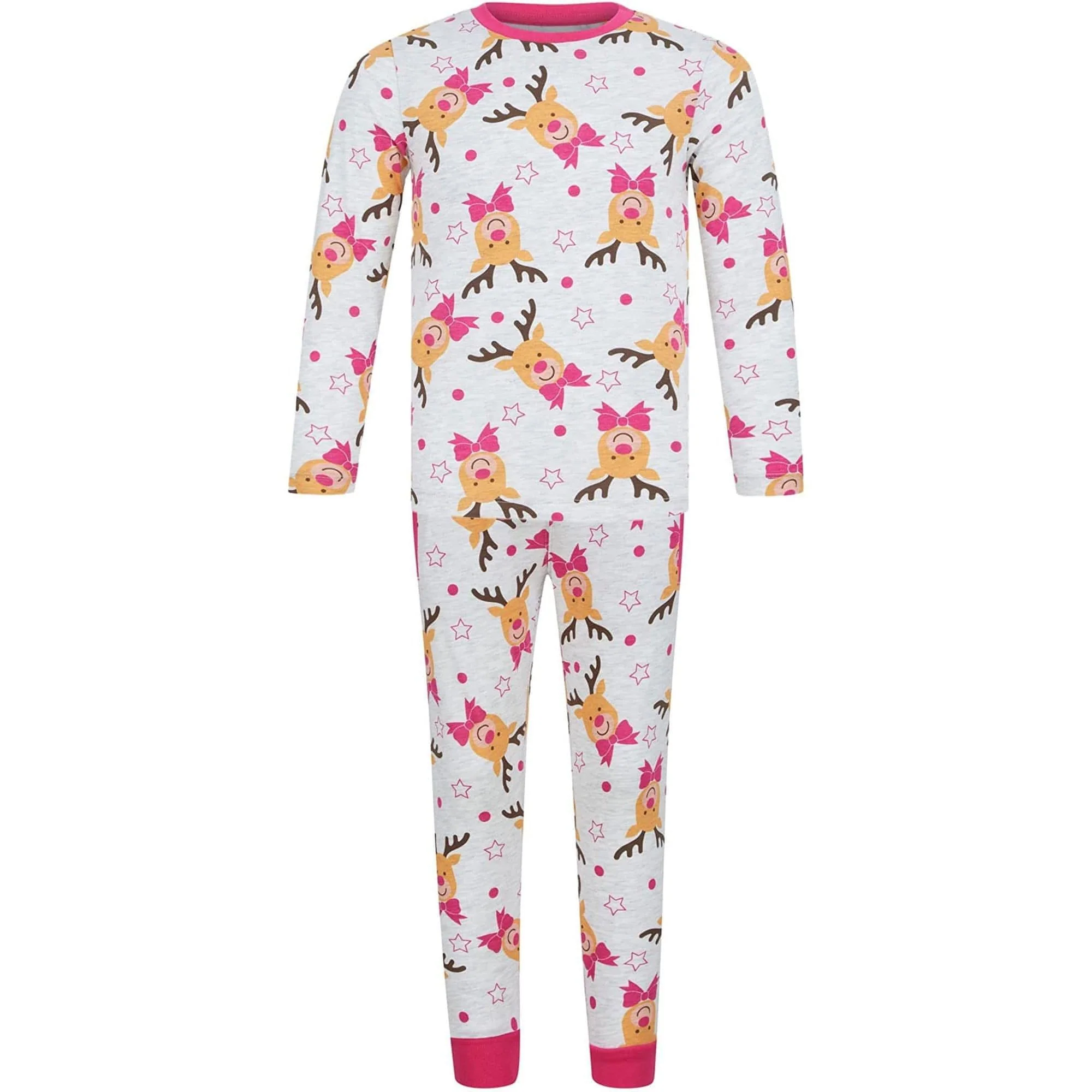 Tokyo Laundry Reindeer Repeat 2 Piece Girls Christmas Pyjama Set - Grey