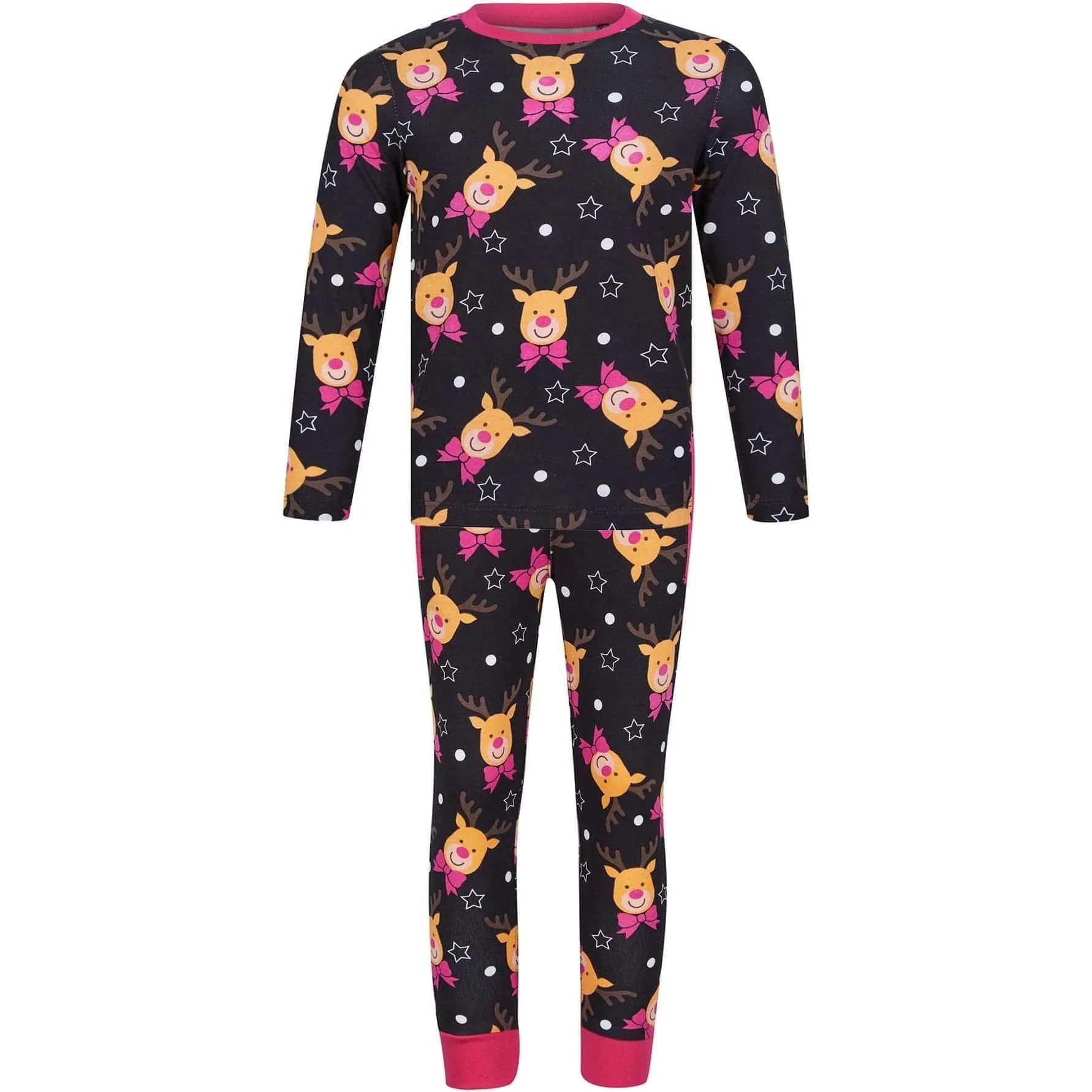 Tokyo Laundry Reindeer Repeat 2 Piece Girls Christmas Pyjama Set - Navy