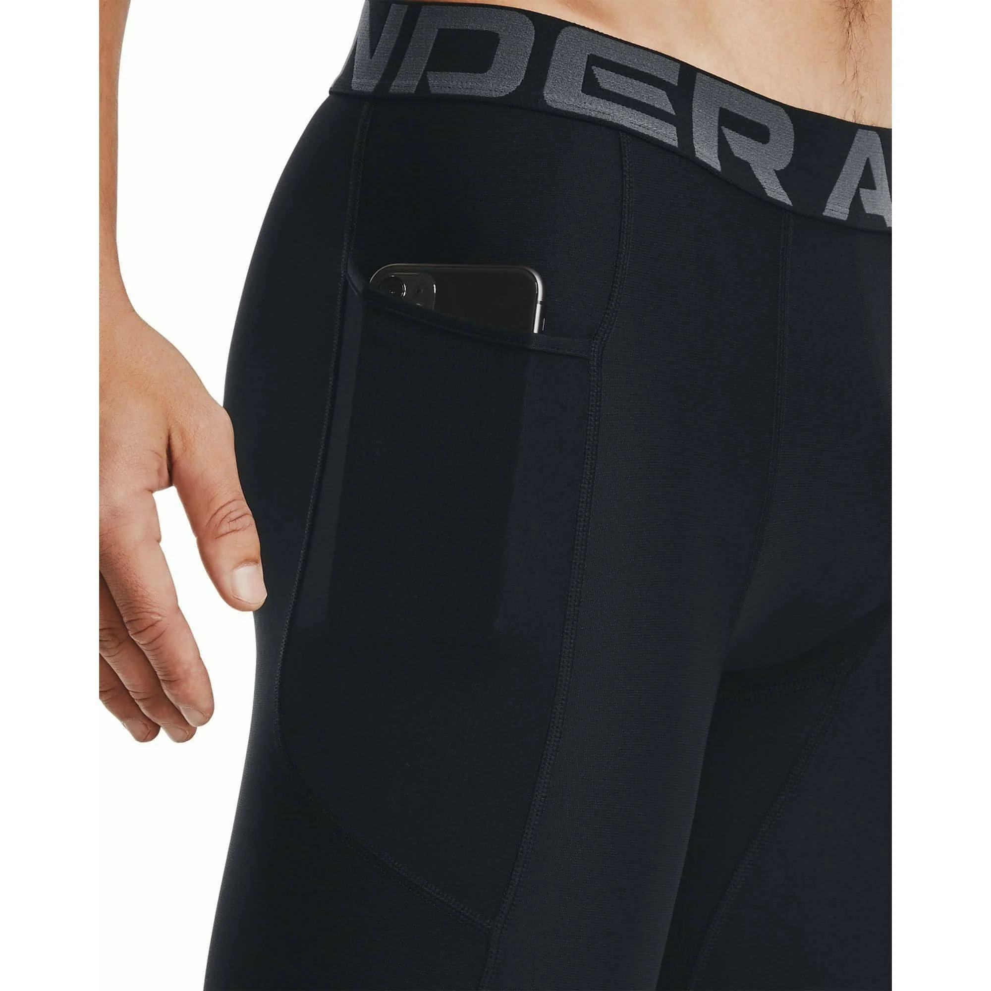 Under Armour HeatGear Pocket Long Mens Short Compression Tights - Black - Image 3
