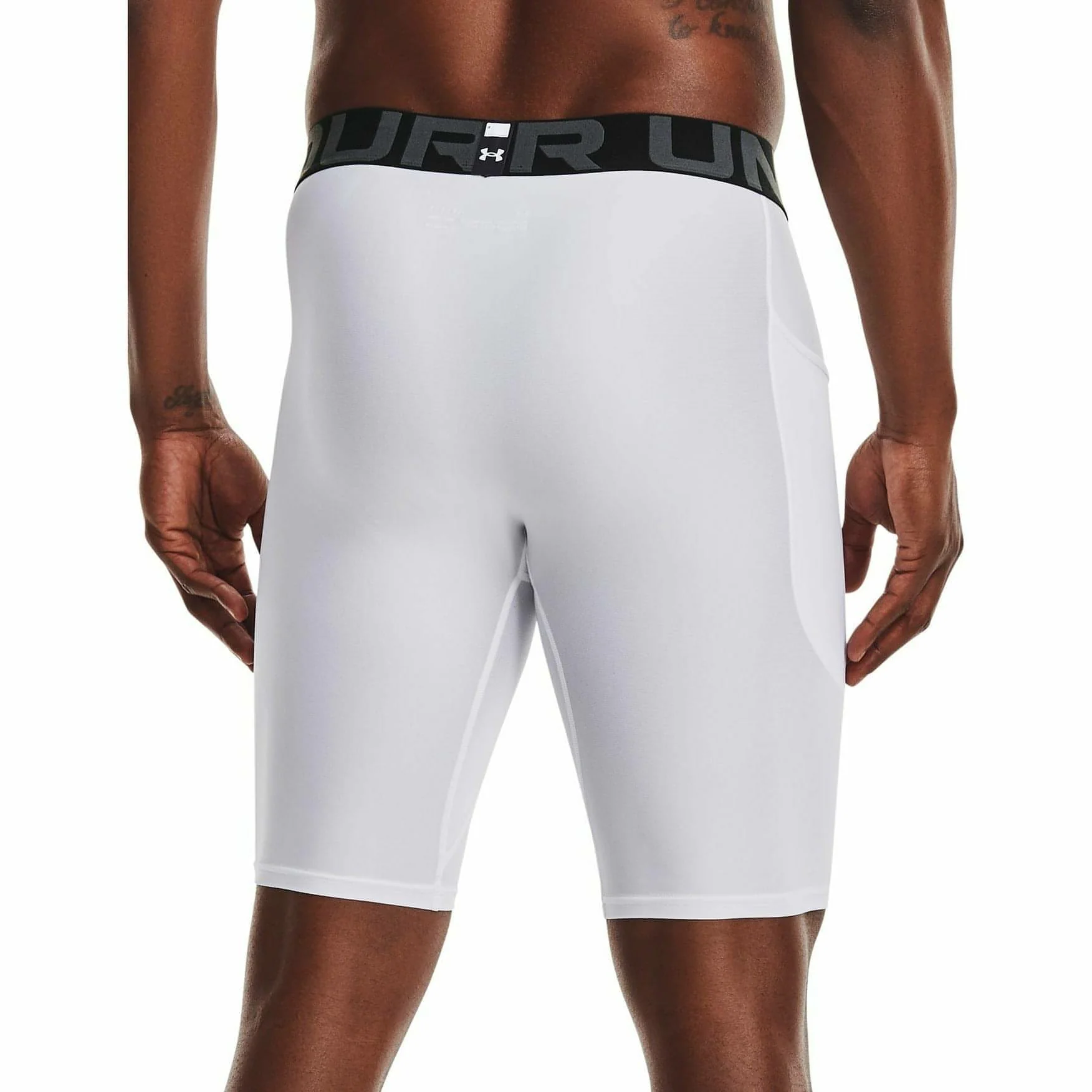 Under Armour HeatGear Pocket Long Mens Short Compression Tights - White - Image 2