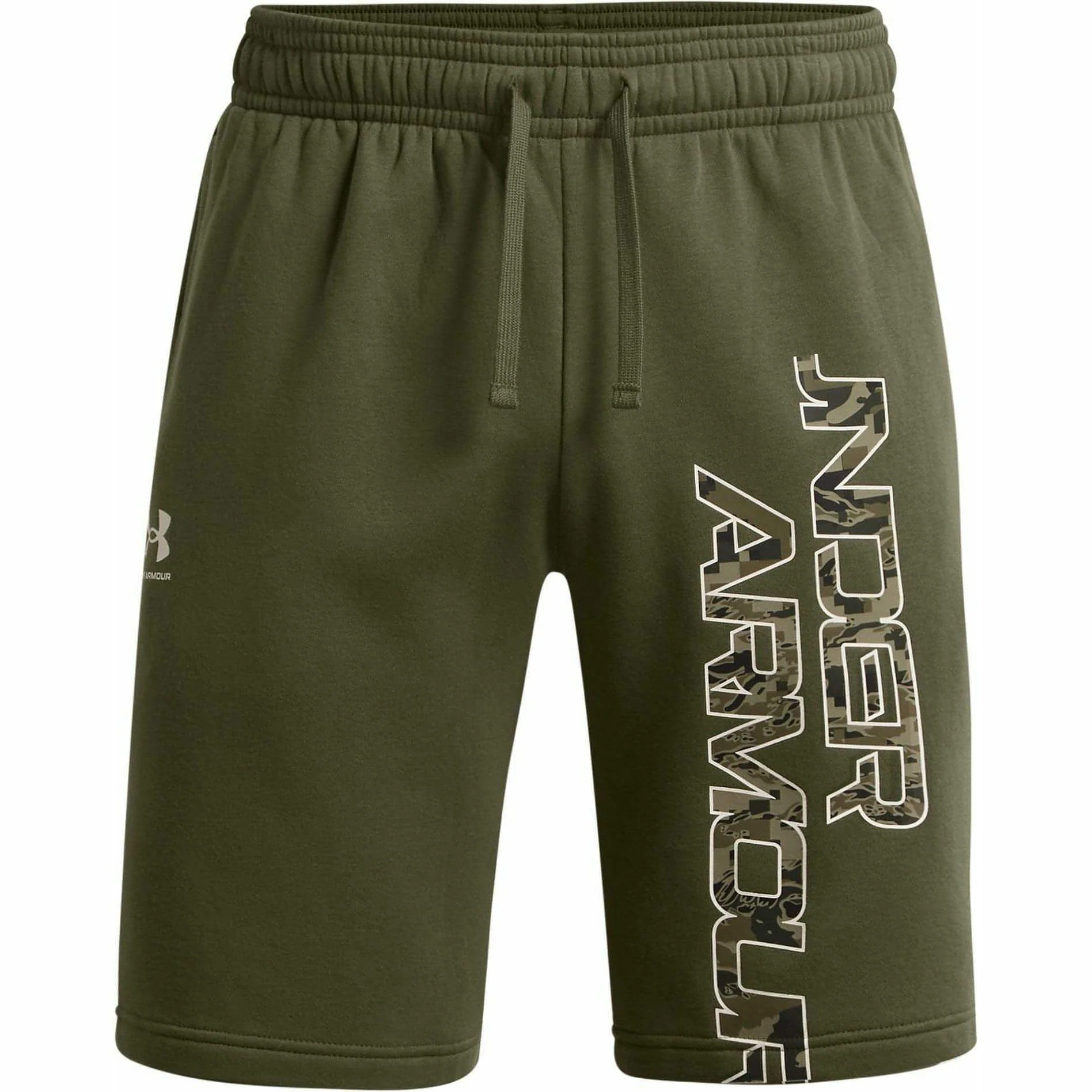 Under Armour Rival Fleece Camo Script Mens Training Shorts - Green - Image 5