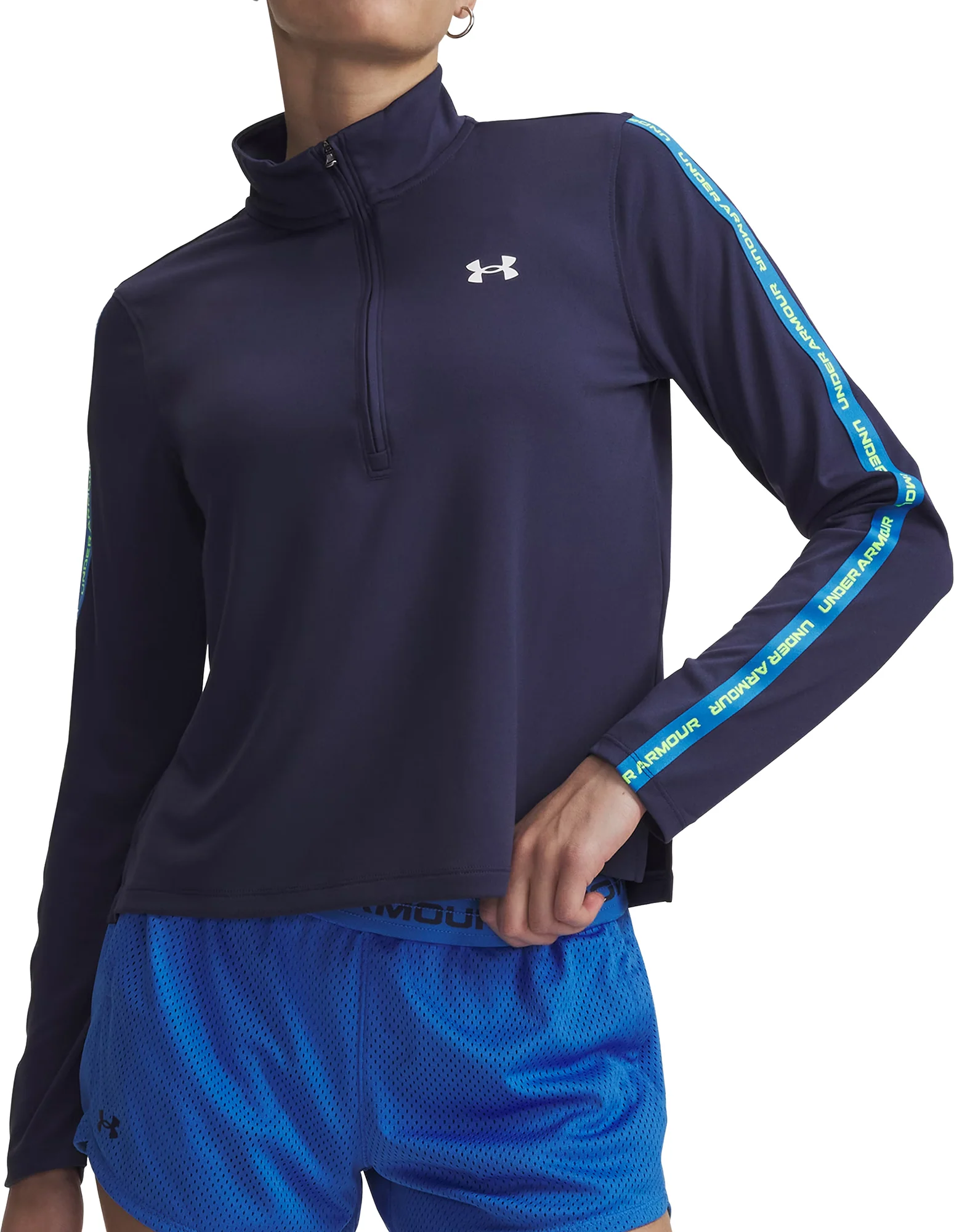 Under Armour Tech Wordmark Tape Half Zip Long Sleeve Womens Running Top - Blue