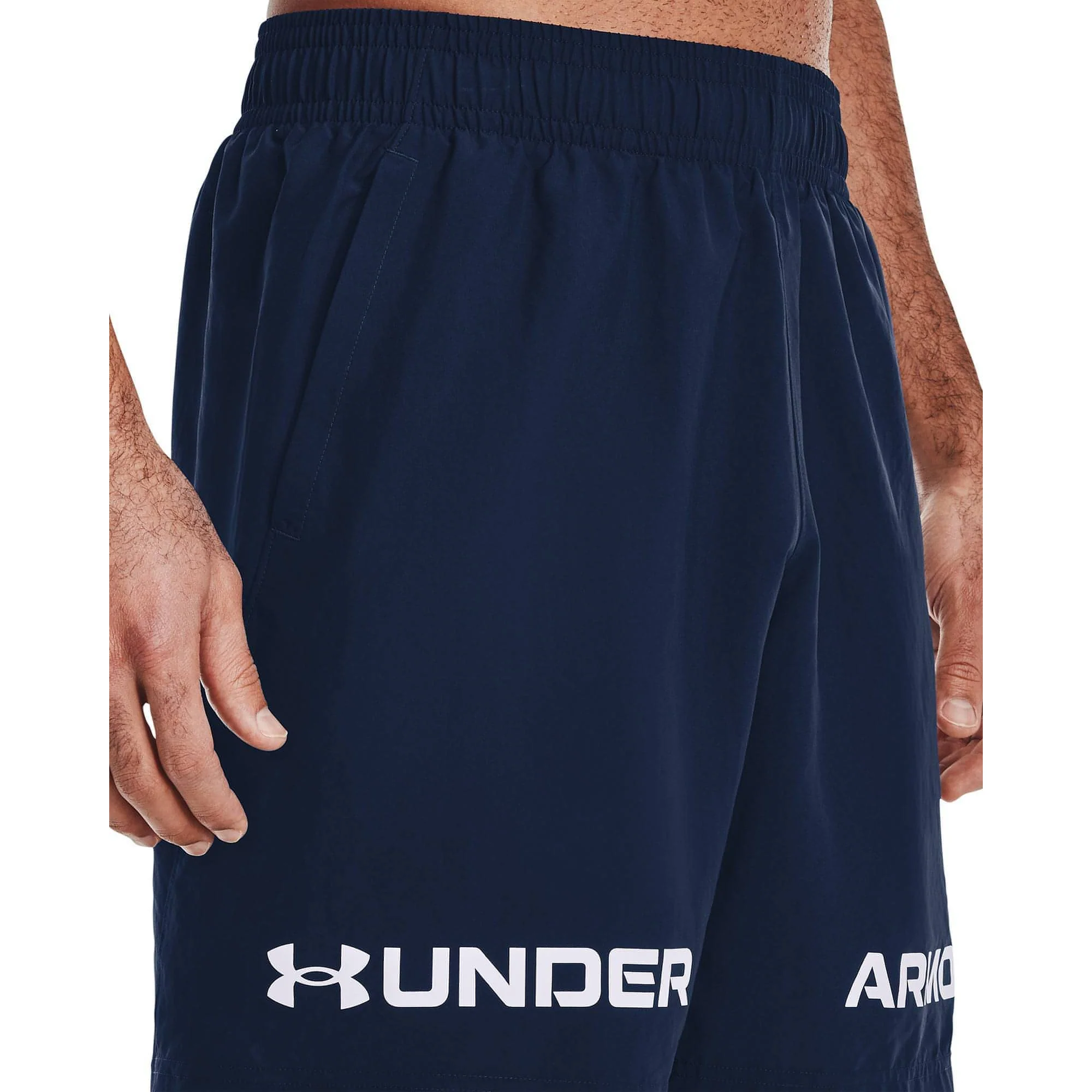 Under Armour Woven Graphic Wordmark Mens Training Shorts - Navy - Image 3
